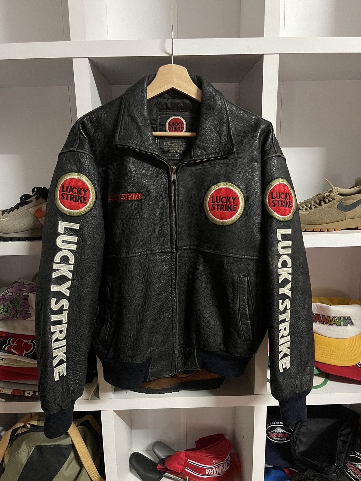 Vintage Vtg Lucky Strike Big Logo Leather Jacket Size US S / EU 44-46 / 1 - 6 Thumbnail