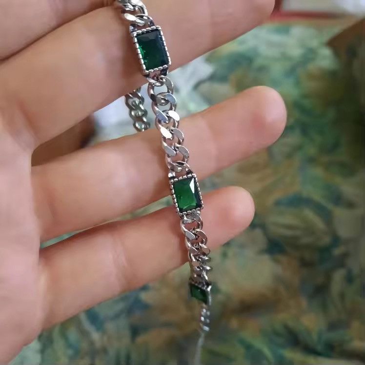 Jewelry Retro Green Stone Chain Bracelet Size ONE SIZE - 5 Thumbnail