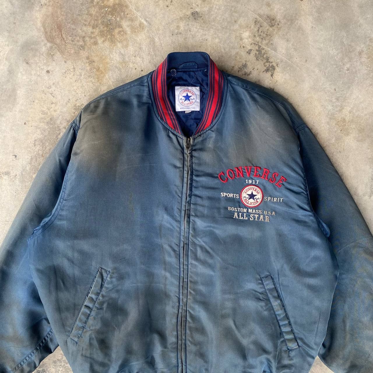 Converse × Vintage RARE VTG 90s CONVERSE CHUCK TAYLOR FADED DIRTY BOMBER JACKET Size US XL / EU 56 / 4 - 8 Thumbnail