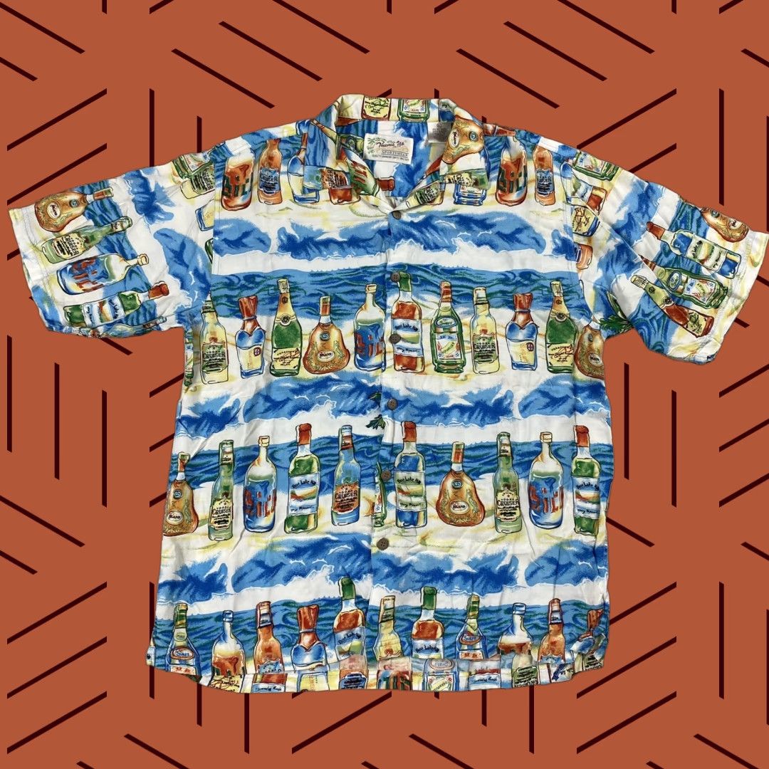 Vintage VTG Thumbs Up Camp Shirt Hawaiian Button-Up Rayon Cocktail Bar Life of the Party XL Blue Mens Size US XL / EU 56 / 4 - 1 Thumbnail