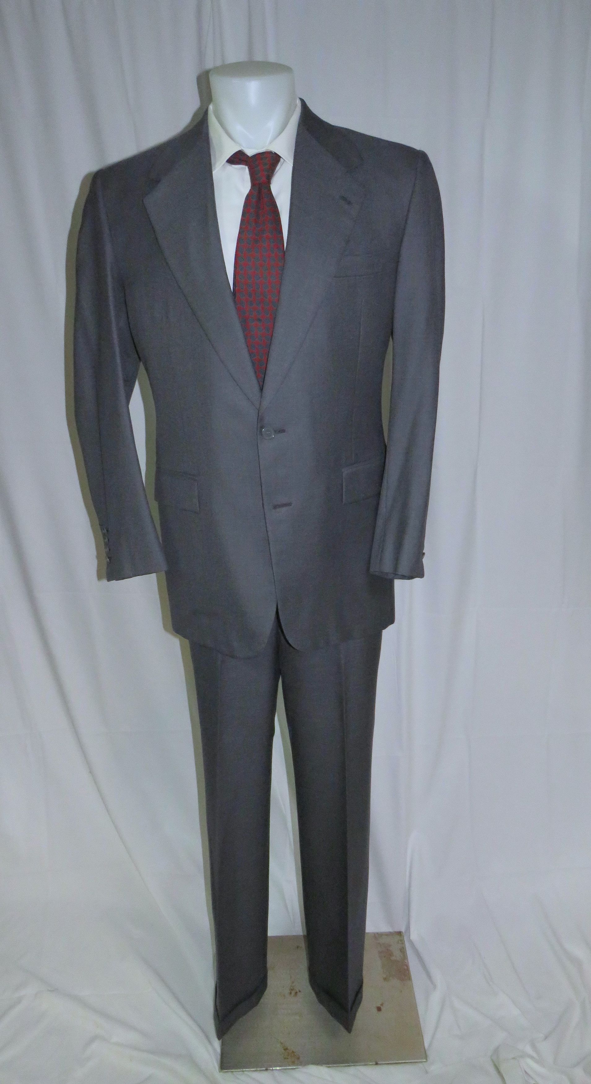 image of Bespoke William Fioravanti Gray Gabardine Two Button Suit 38L in Grey, Men's