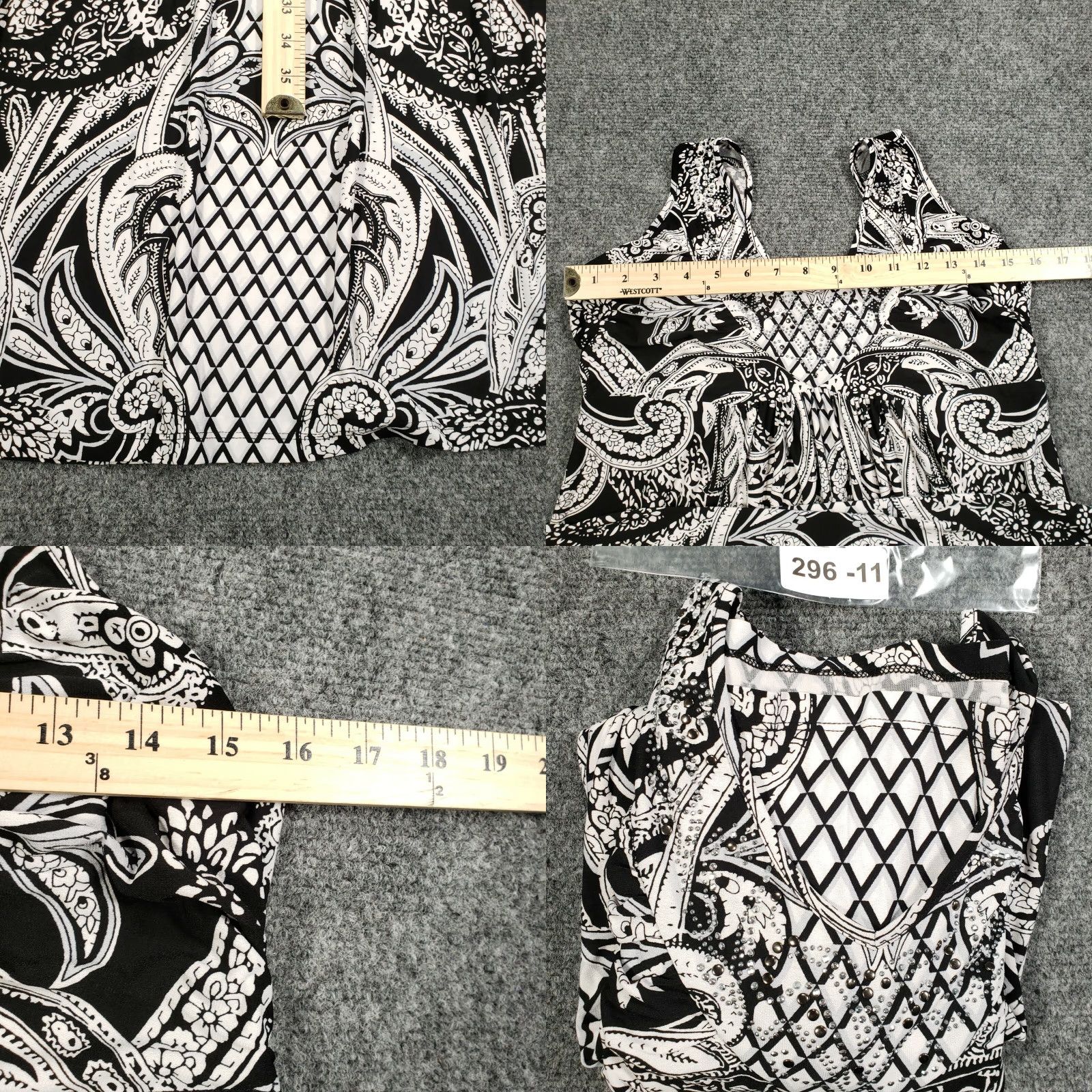 Vintage Style&co. Dress Petites Women Black Midi Sheath Paisley Studded Sleeveless Size L / US 10 / IT 46 - 8 Thumbnail