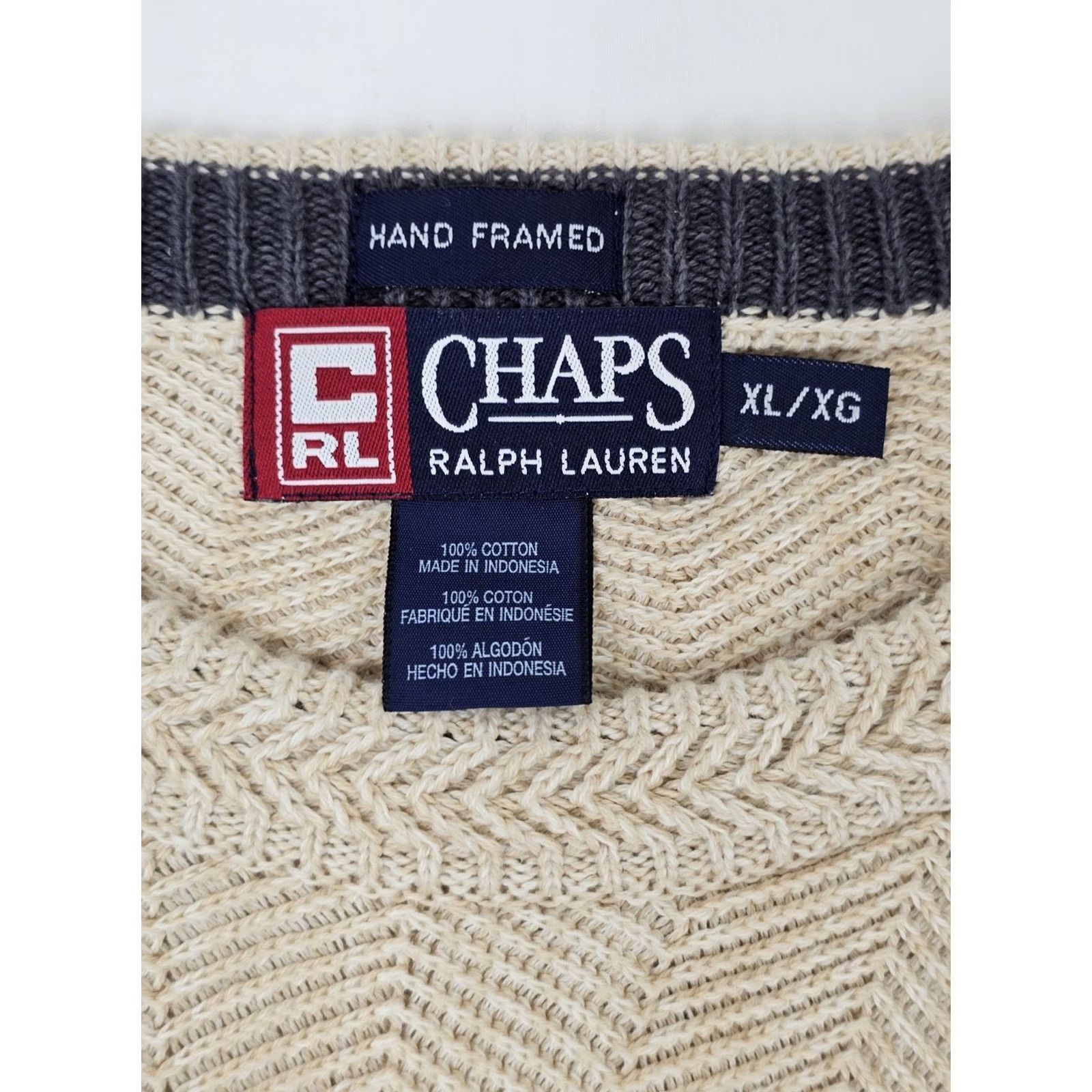 Chaps VTG Chaps Ralph Lauren Hand Frame Sweater Men L Herringbone Beige Ivory Knit Size US L / EU 52-54 / 3 - 3 Thumbnail