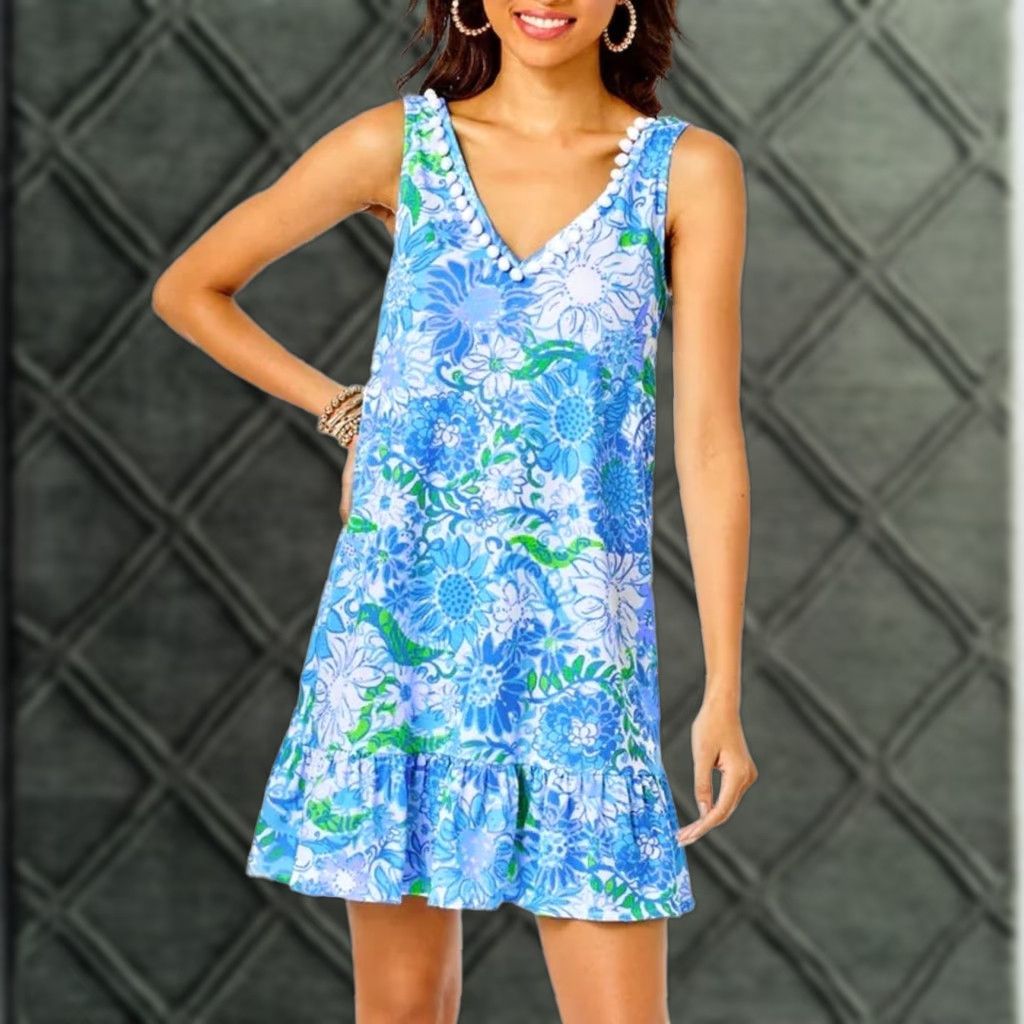 Lilly Pulitzer Dress NWT Camilla V-Neck A-Line Knee Length Women Size S  Frenchie Pom