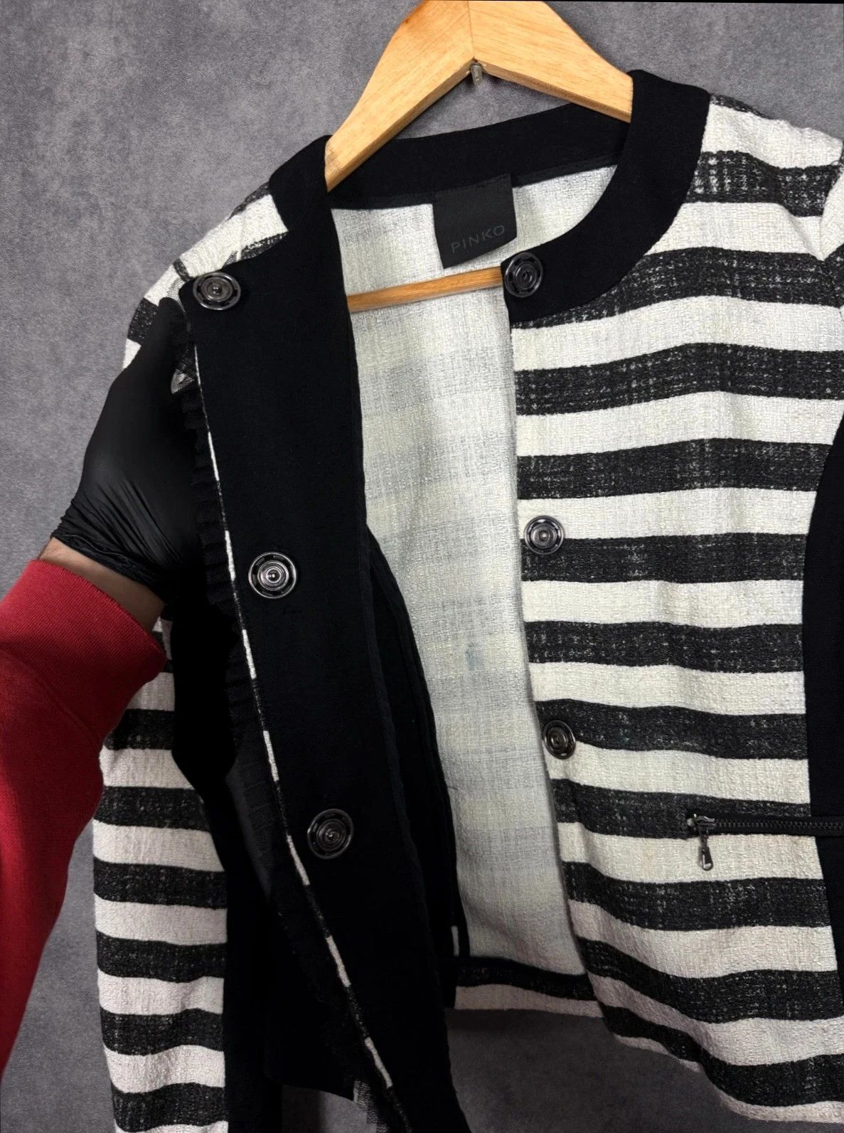 Pinko Pinko Blazer Striped Black White Lace Pearl Italy Size M / US 6-8 / IT 42-44 - 5 Thumbnail