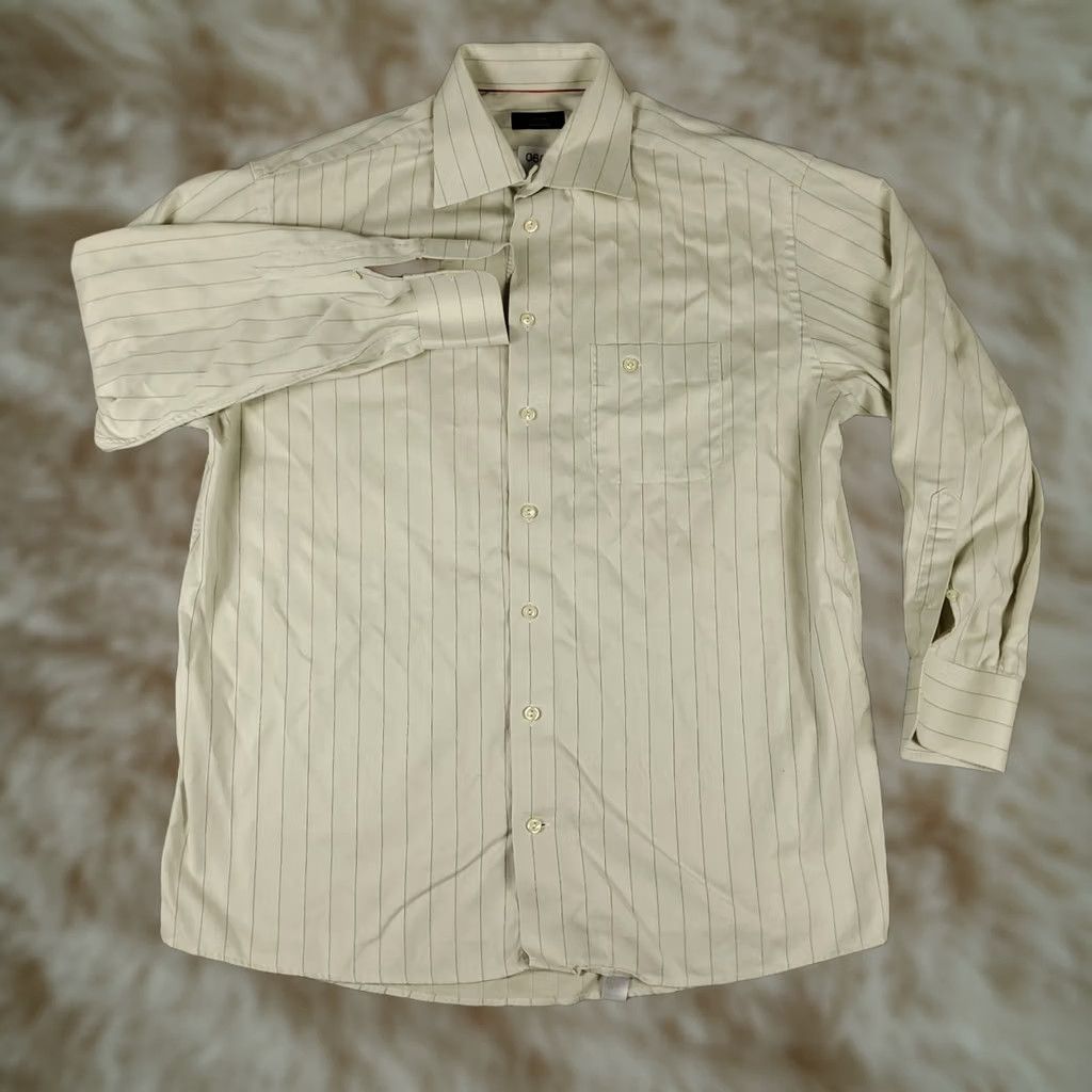 Eton Eton Shirt Mens 17 Beige Striped Dress Button Up Long Sleeve Size 17 Beige 100% Cotton Regular Mens Size 46R - 1 Thumbnail