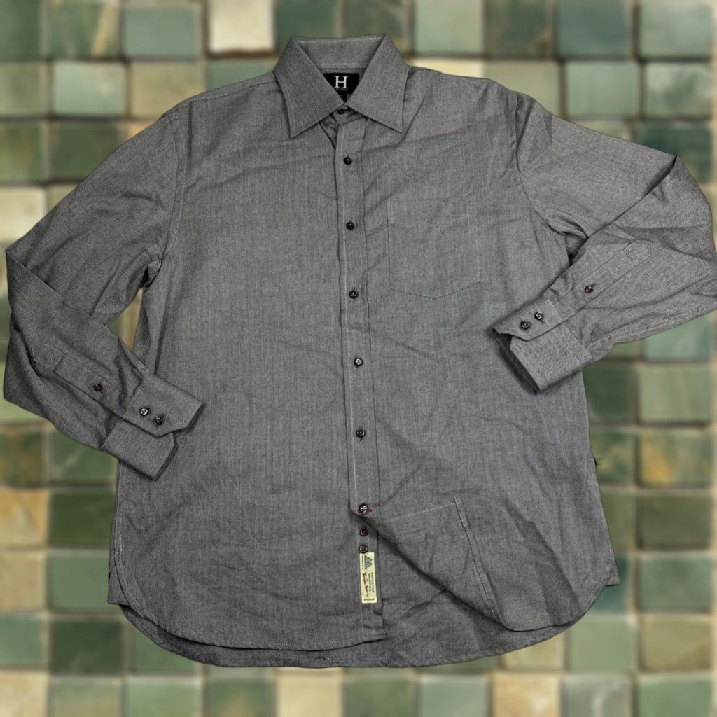Vintage Hilfiger By Thomas Mason Button Up Longsleeve Shirt Gray Herringbone Medium Dress Shirt Mens M Gray Long Sleeve Size US M / EU 48-50 / 2 - 1 Thumbnail