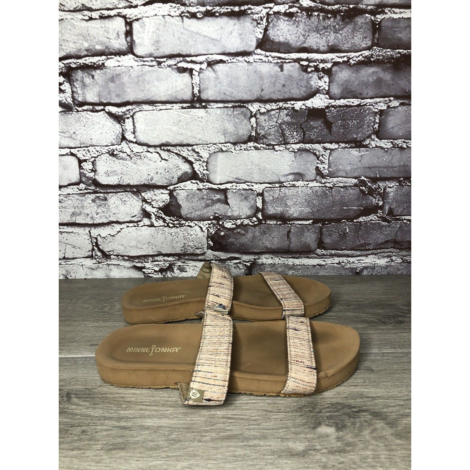 Minnetonka Minnetonka 532288 Pink Fabric Striped Casual Slides Sandals Size US 7 / IT 37 - 1 Thumbnail