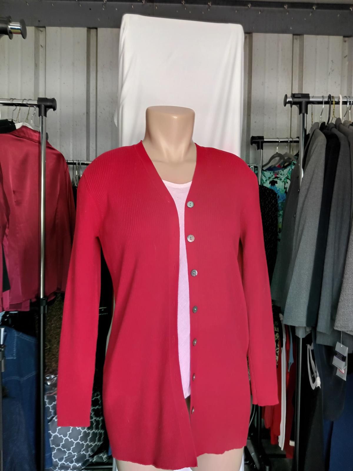 Designer Karen Scott Petites Red Ribbed Cardigan Size S / US 4 / IT 40 - 1 Thumbnail