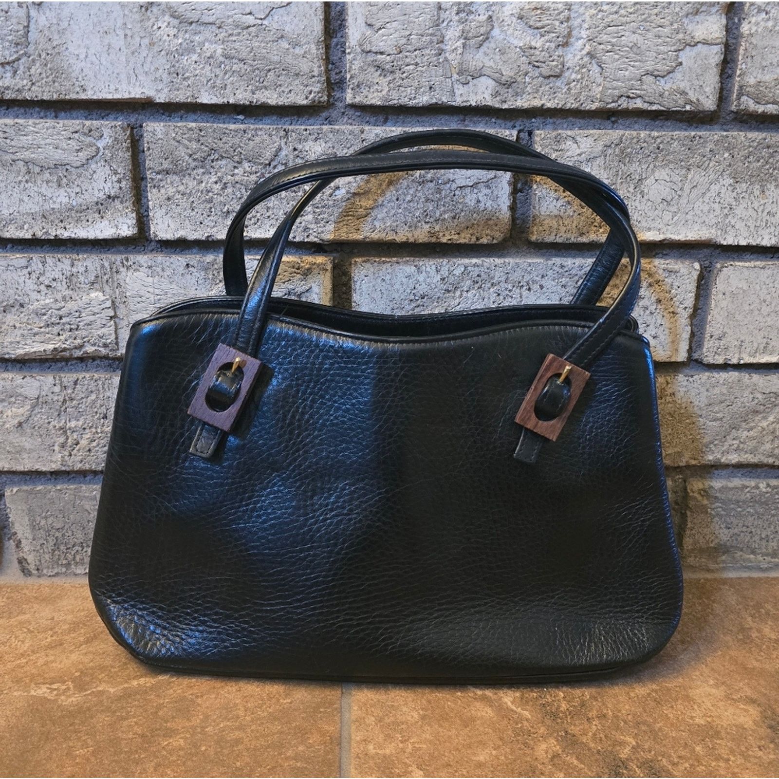 Other Black Wood Detailed Faux Leather Handbag Size ONE SIZE - 2 Thumbnail