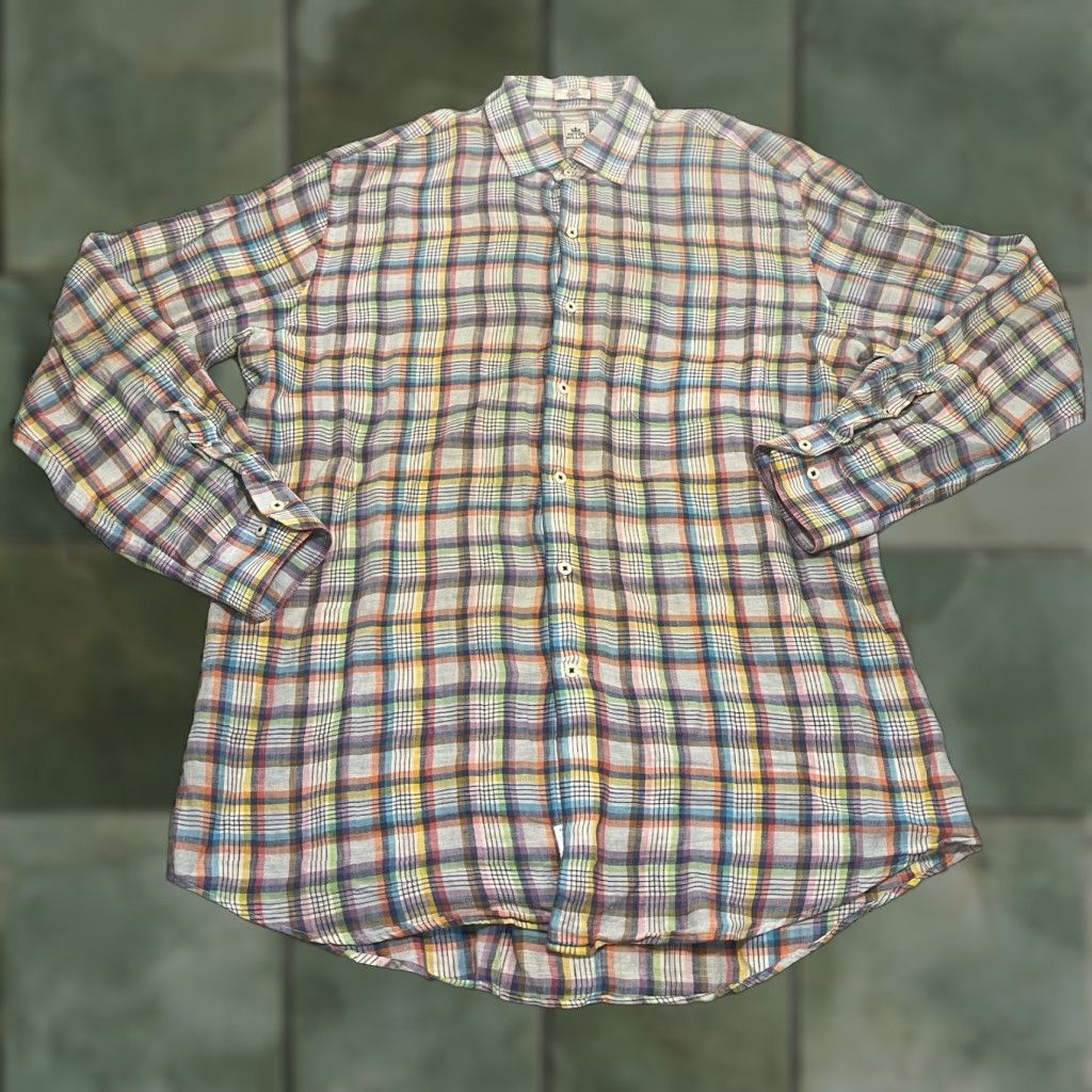 Peter Millar Peter Millar Shirt Men L Linen Plaid Blue Long Sleeve Button-Up Collar Size US L / EU 52-54 / 3 - 1 Thumbnail