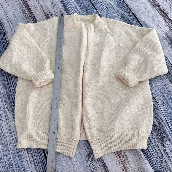 Handmade Hand Knit Cream Women's Open Cardigan Sweater Size XL / US 12-14 / IT 48-50 - 7 Thumbnail