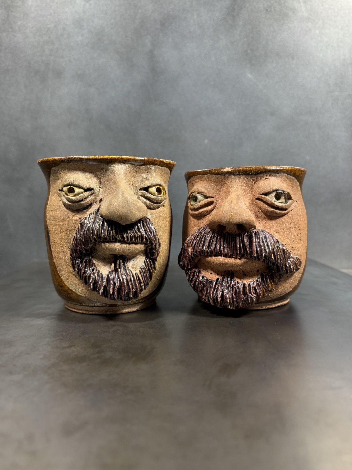Vintage 1970s Stoneware Mugs Cobalt Pottery Canada Novelty Faces Cup Size ONE SIZE - 18 Thumbnail
