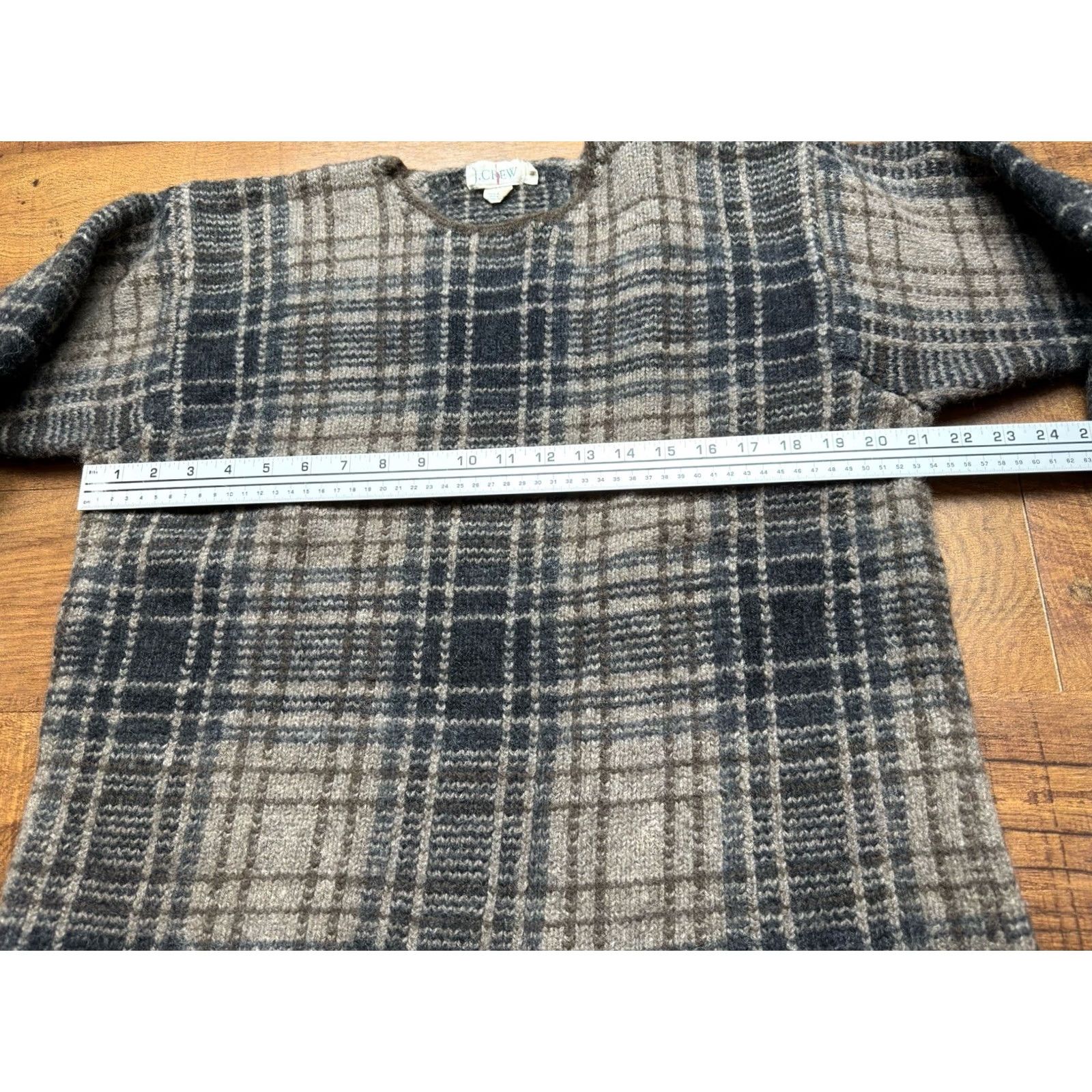 J.Crew VINTAGE J.CREW Sweater Womens Large Wool Crewneck Oarsman Brown Plaid - READ Size L / US 10 / IT 46 - 5 Thumbnail