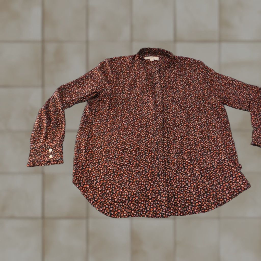 Ann Taylor Ann Taylor Loft Shirt Womens L Red Floral Button-Up Casual Long Sleeve Round Neck Pullover Rayon Woven Button-Front Vintage: No Size L / US 10 / IT 46 - 1 Thumbnail
