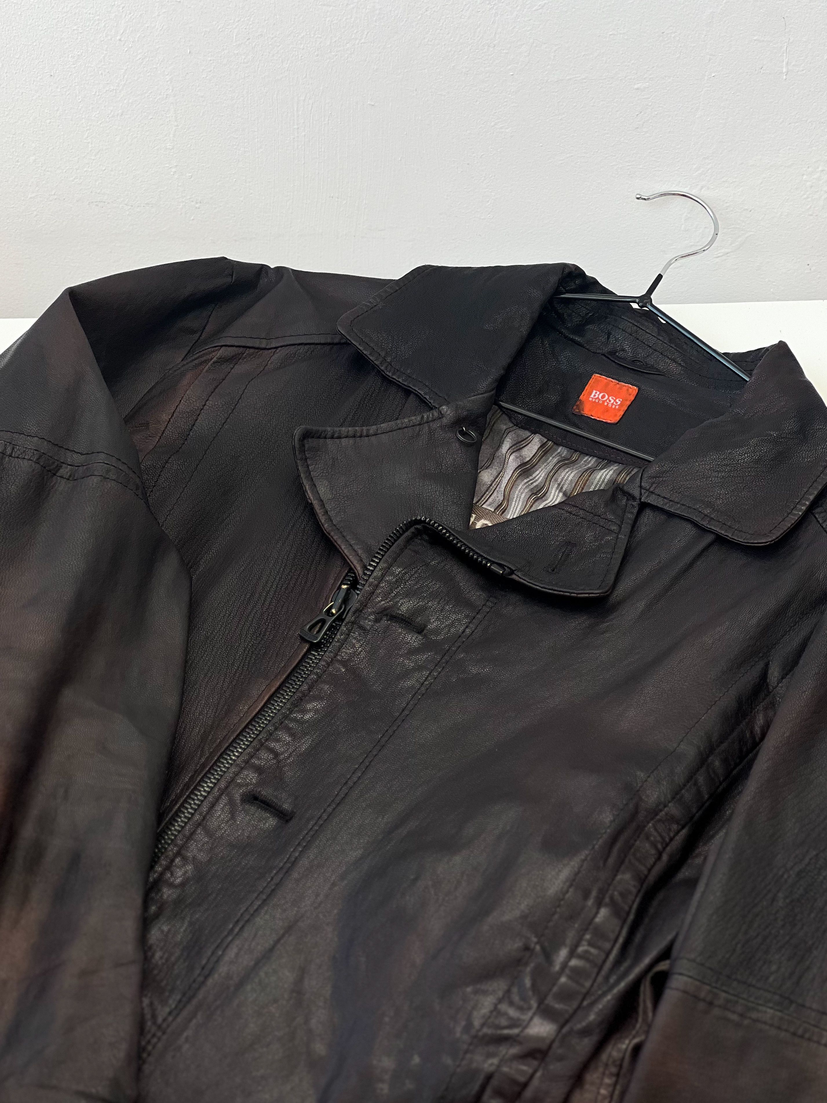 Hugo Boss × Vintage Hugo Boss Orange vintage leather jacket Size US L / EU 52-54 / 3 - 2 Thumbnail