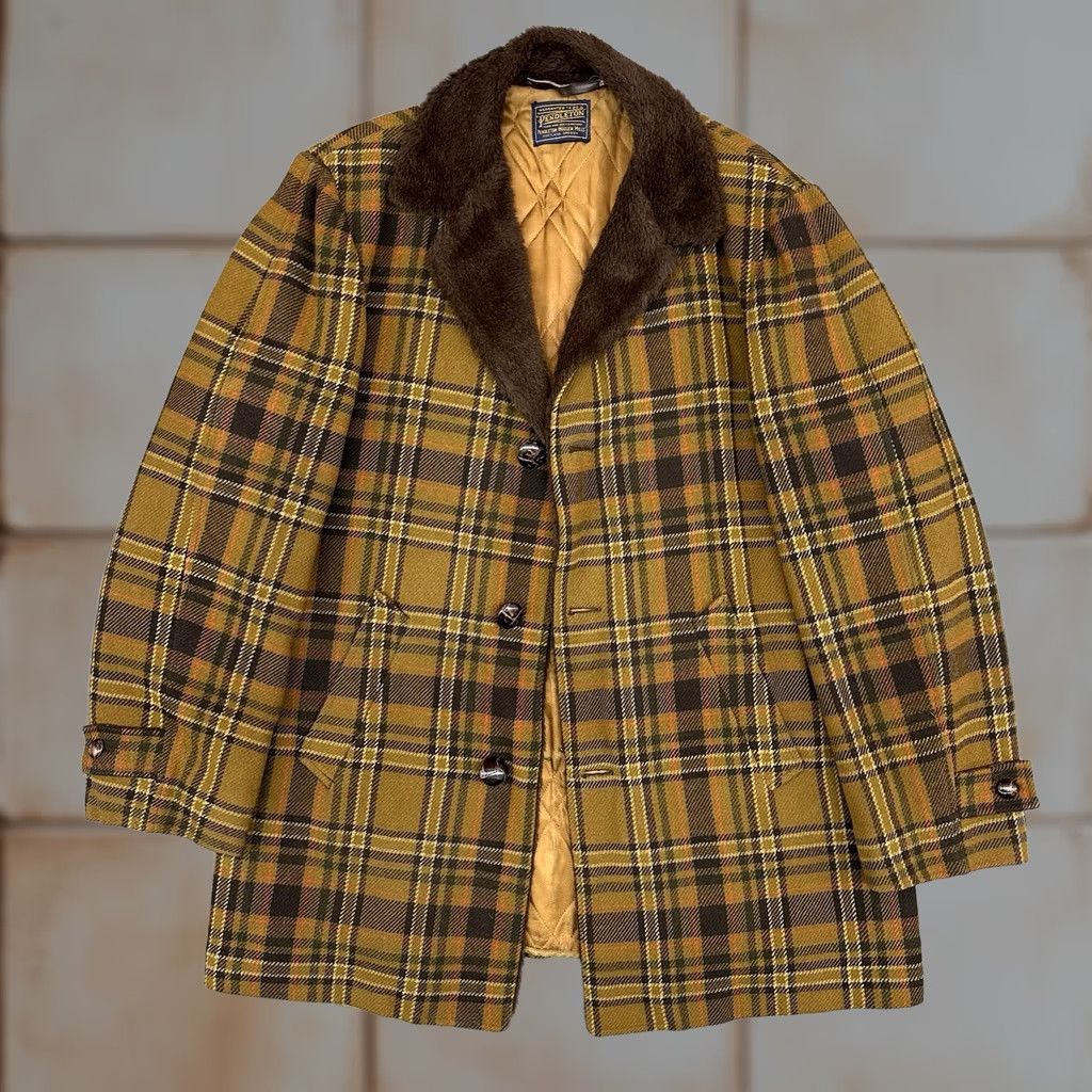 Pendleton VINTAGE Pendleton Wool Overcoat Coat Faux Fur Collar Quilted Plaid 60/70s Mens Large Size US L / EU 52-54 / 3 - 1 Thumbnail