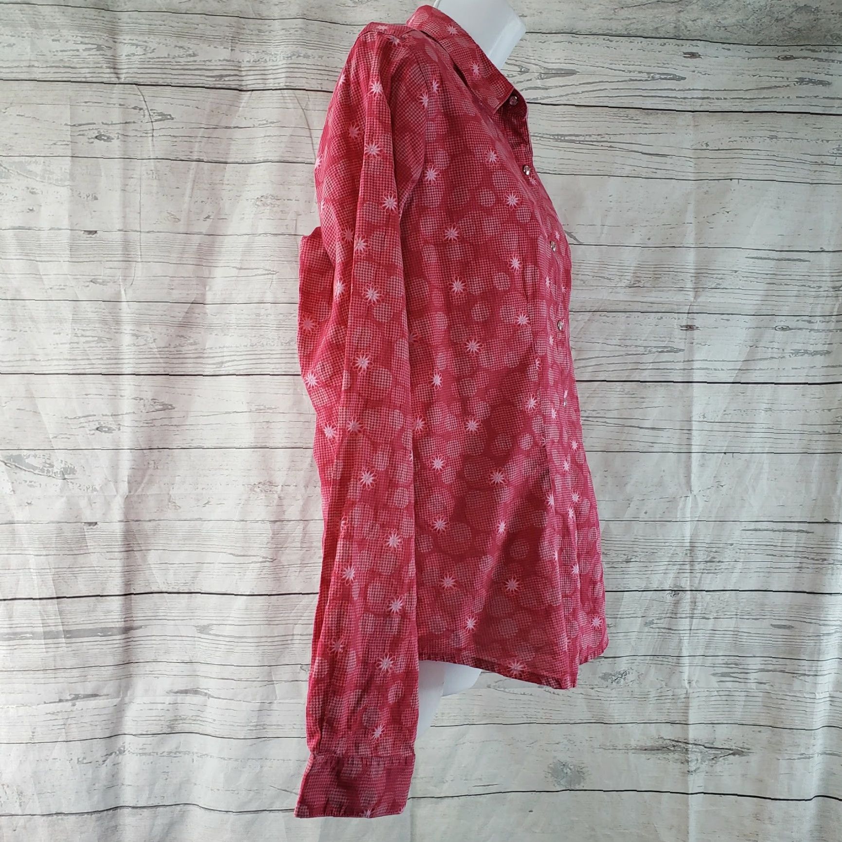 Pinko Twenty X Womens Shirt Large Pink Floral Rhinestone Snap Buttons Long Sleeve Button-Up Thanksgiving 90s Mens? Size L / US 10 / IT 46 - 3 Thumbnail