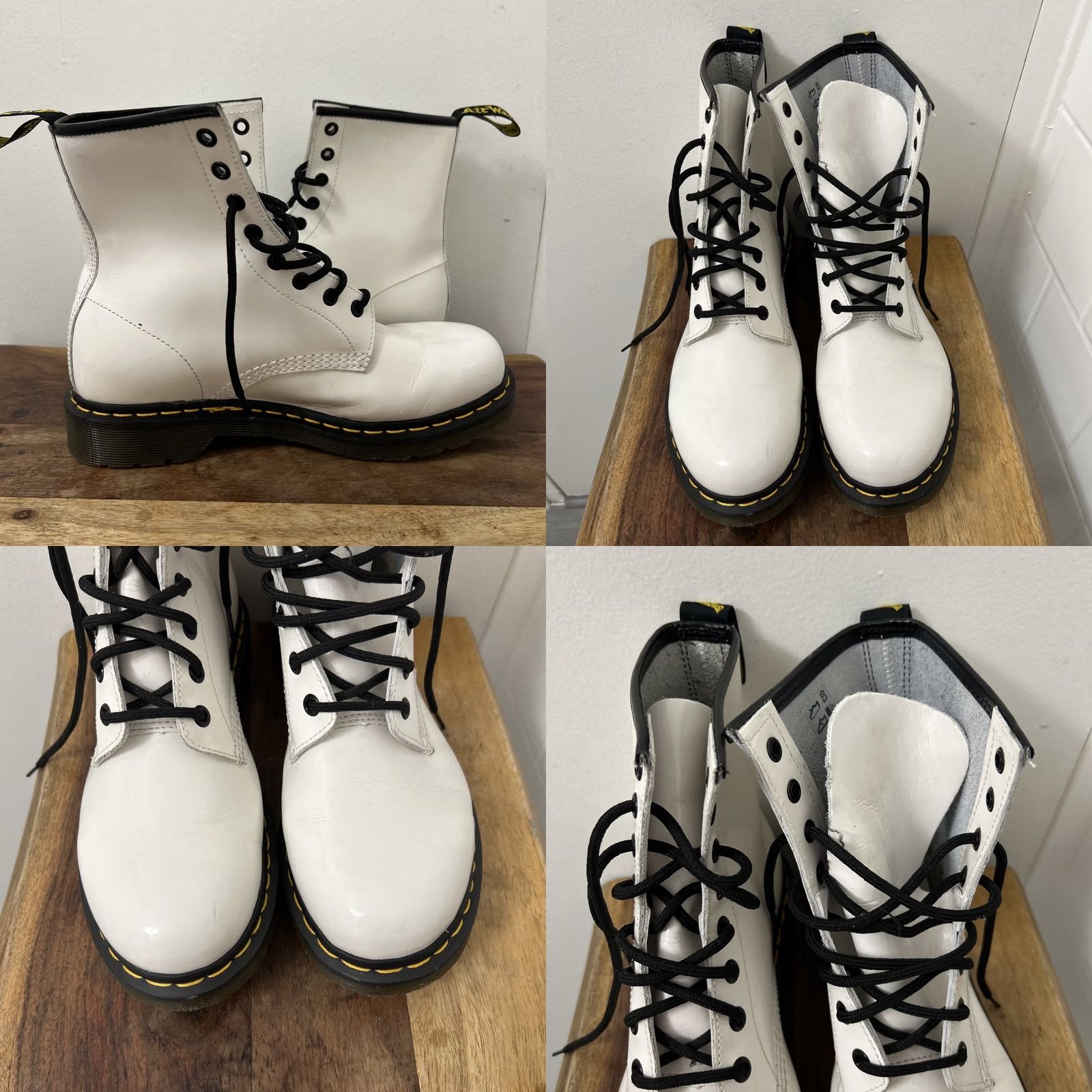 Dr. Martens VINTAGE Dr. Martens 1460 Boots Womens 9 White Patent Leather Lace Up 8 Eyelets Black Logo Combat Halloween? Size US 9 / IT 39 - 8 Thumbnail