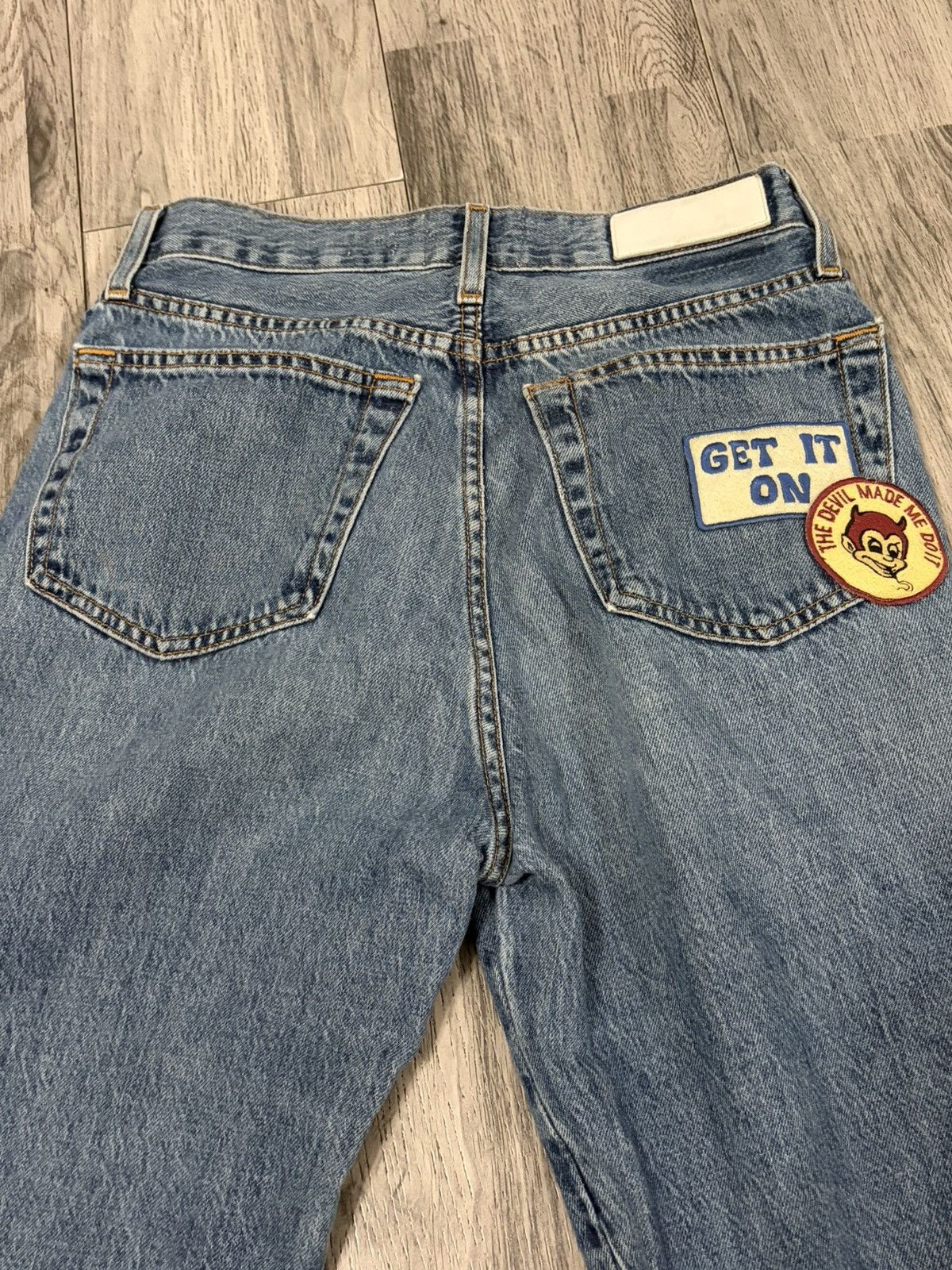 RE/DONE RE/DONE SOLID & STRIPED Mid Blue Straight-Leg Jeans Size 27" / US 4 / IT 40 - 9 Thumbnail