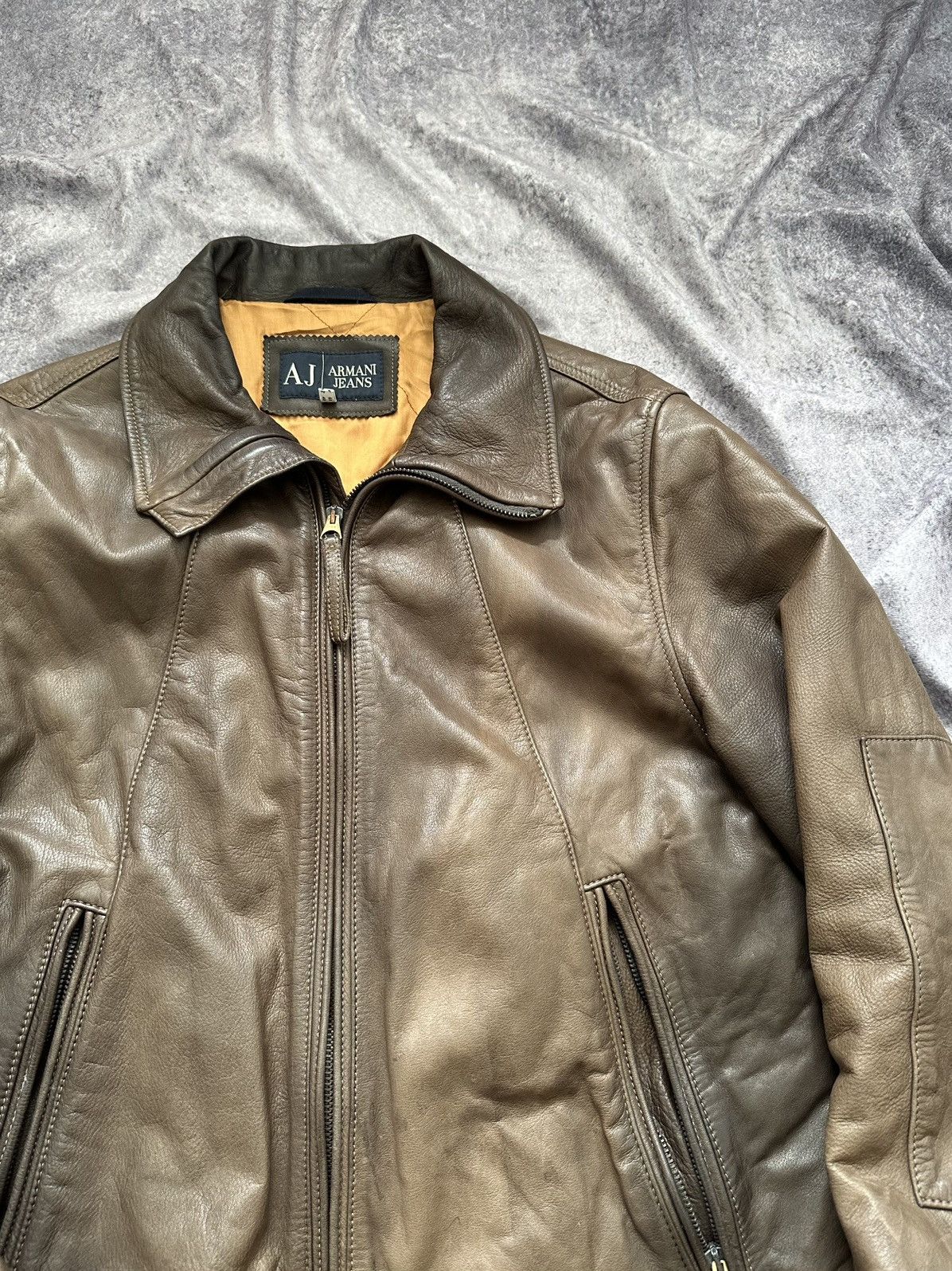 Giorgio Armani Armani Jeans Mens Leather Jacket Brown Full Zip Heavyweight Size US M / EU 48-50 / 2 - 6 Thumbnail