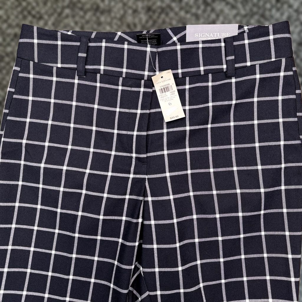 Ann Taylor Ann Taylor Signature Ankle Pants 6 Black Check Mid Rise Stretch New Pants Women Regular Slim Straight Long Twill City Workwear Size 28" / US 6 / IT 42 - 1 Thumbnail