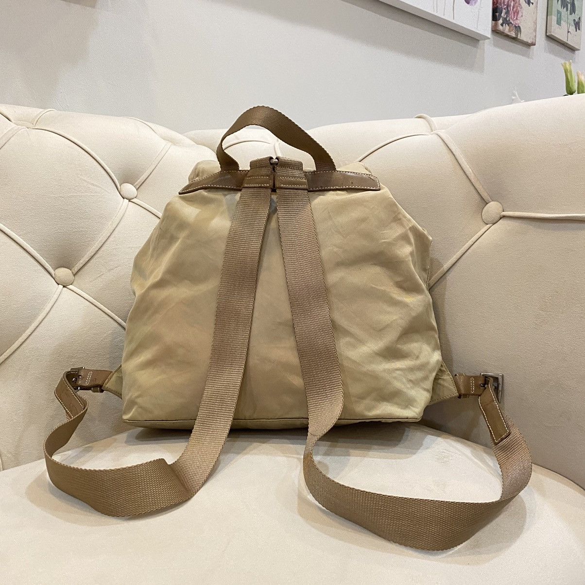 Prada × Vintage Vintage Prada Cammello Brown Nylon Vela Backpack Size ONE SIZE - 12 Thumbnail