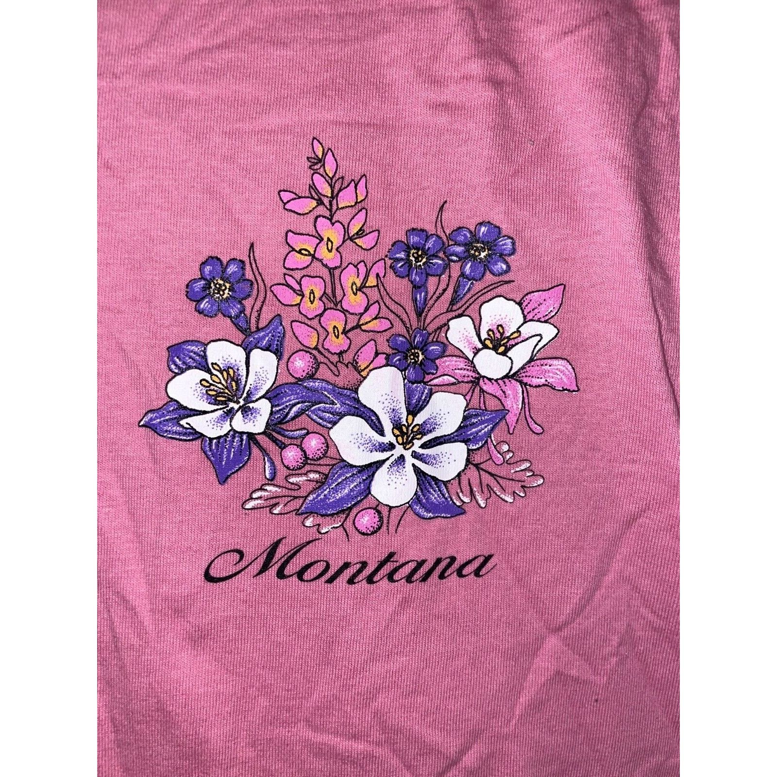Jerzees Vintage Montana Pink Shirt Flower Wildflower Tee VTG 90s L Size US L / EU 52-54 / 3 - 3 Thumbnail
