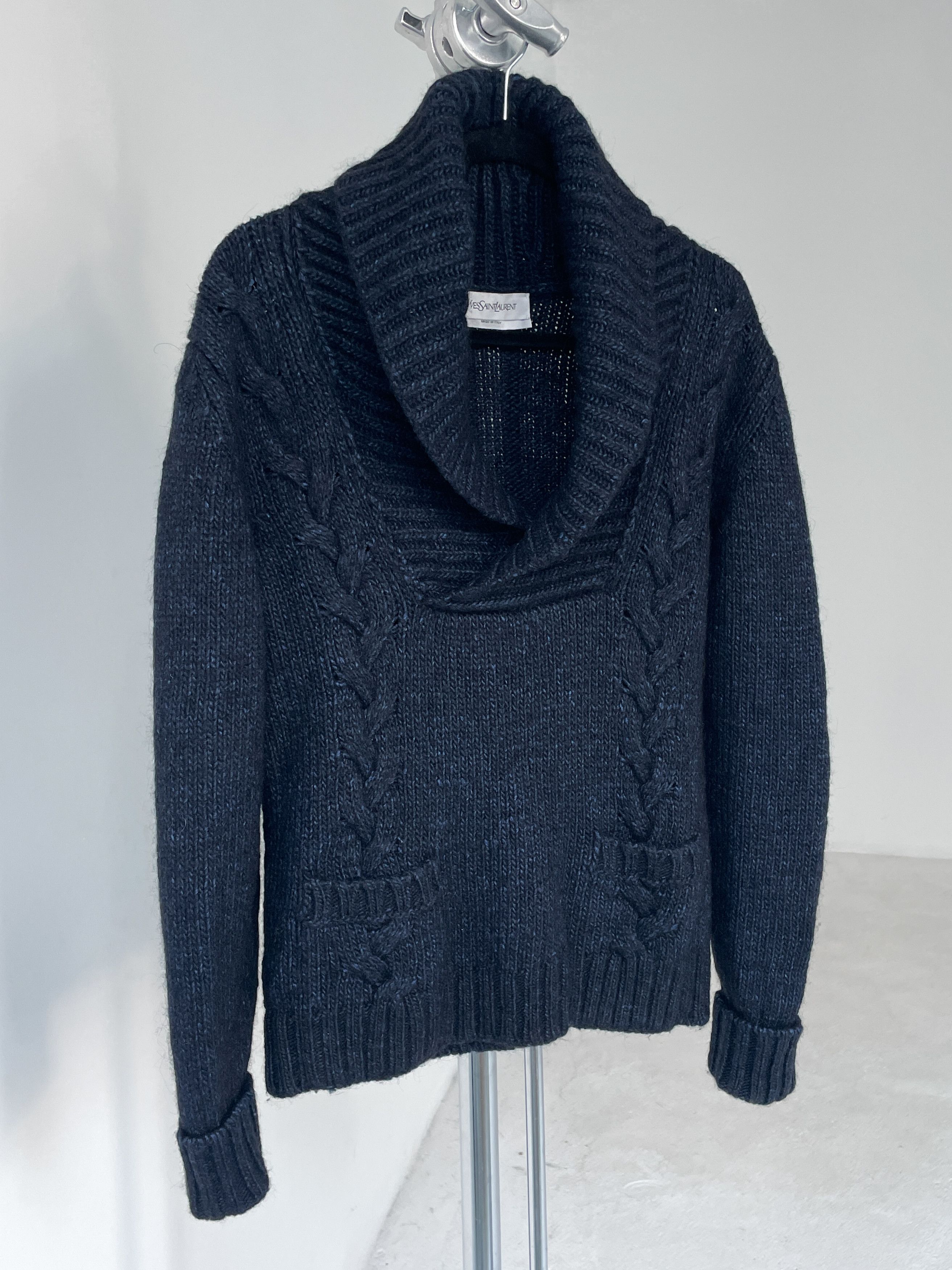 Yves Saint Laurent navy wool shawlneck sweater Size US M / EU 48-50 / 2 - 6 Thumbnail