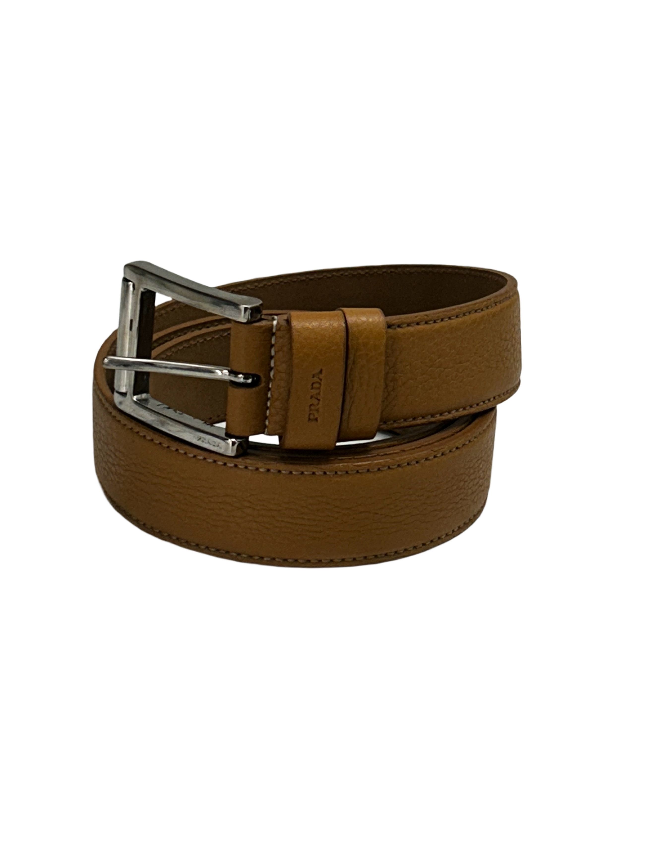Prada Prada Mid Brown 'Deer/ Cervo Grain Leather Notch Buckle Belt Size 36 - 2 Thumbnail