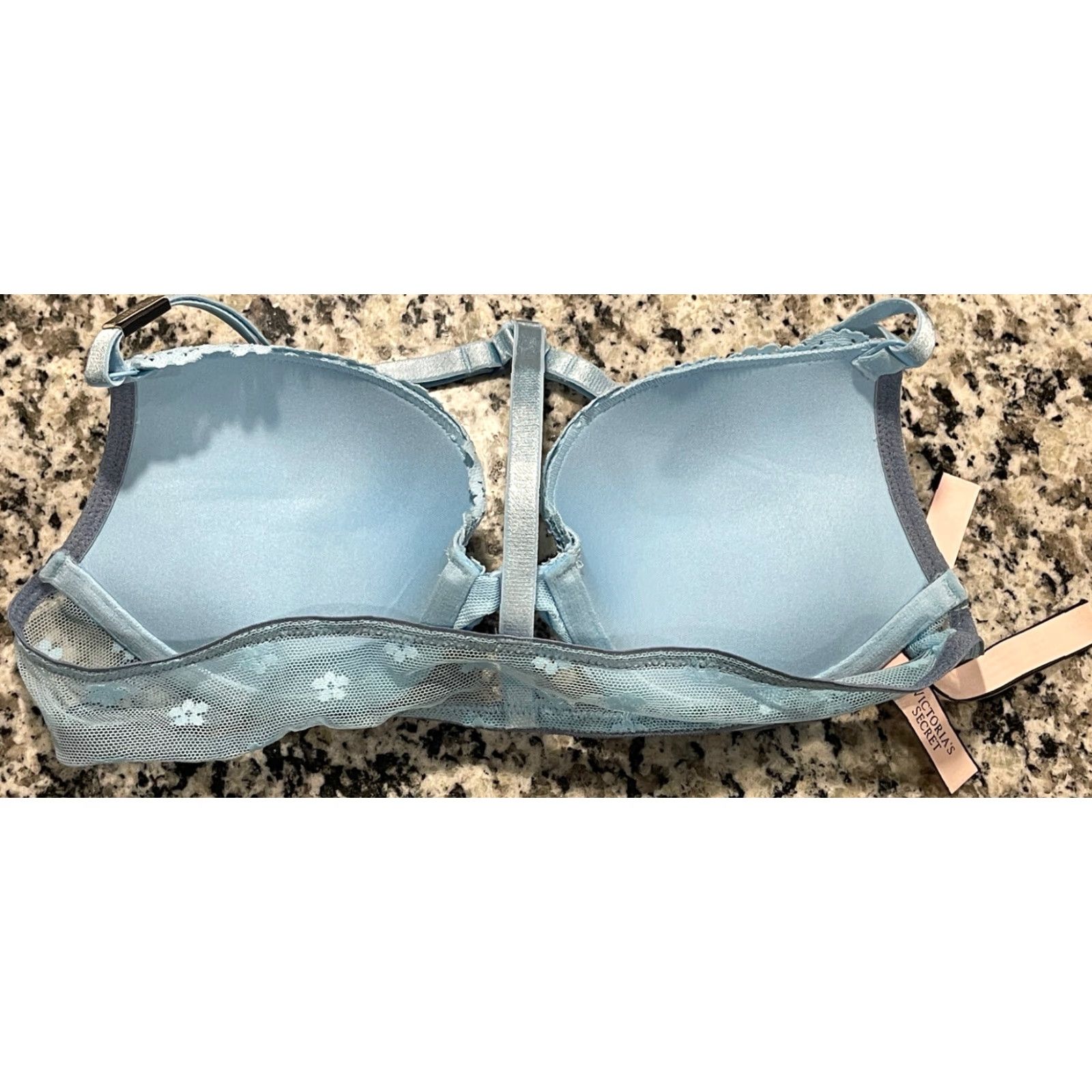 Victoria's Secret VICTORIA'S SECRET Light Blue Floral Push Up Bra 32A Women 32A Cup Size Floral Pattern Push Up Bra Size ONE SIZE - 2 Thumbnail