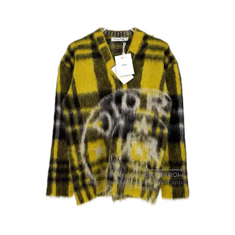 Dior Dior Yellow plaid horsehair sweater Size XXS / US 00 / IT 34 - 1 Thumbnail