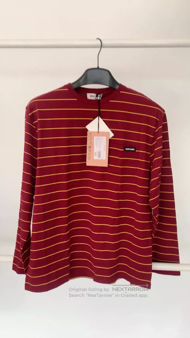 Miu Miu Miu Miu Size XS Wine red striped long sleeve T-shirt Size XS / US 0-2 / IT 36-38 - 2 Thumbnail
