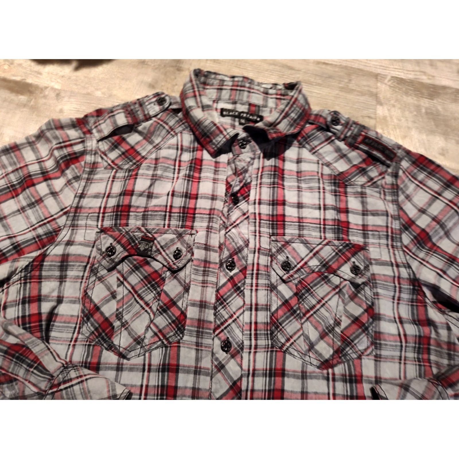 Affliction AFFLICTION Black Premium Flannel Plaid Button-Up Shirt M Long Sleeve Embroidered Biker Mens Size US M / EU 48-50 / 2 - 7 Thumbnail