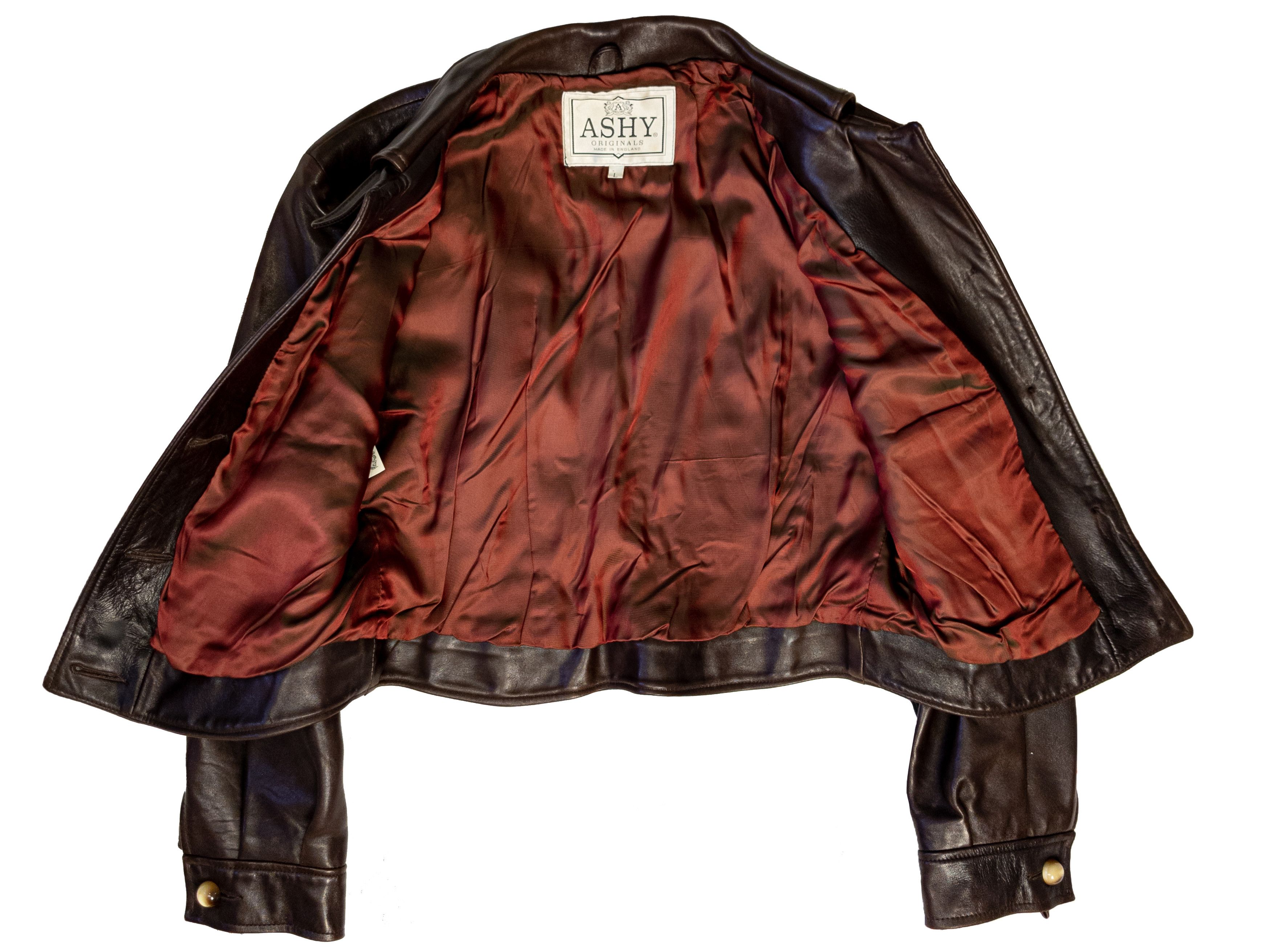 Vintage Vintage UK Women's Brown Cropped Leather Button Down Jacket Size L / US 10 / IT 46 - 4 Thumbnail