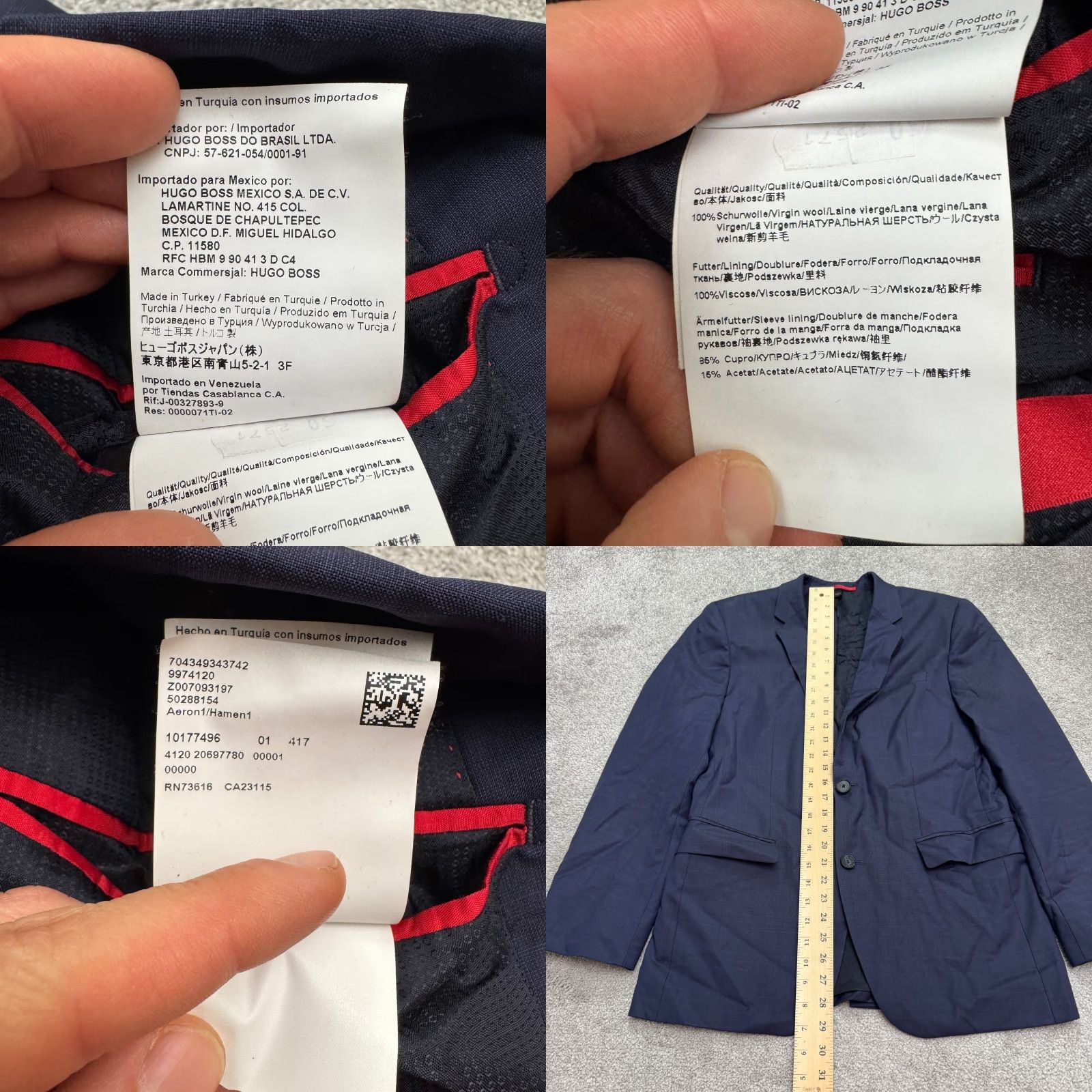 Hugo Boss HUGO BOSS Super100 Virgin Wool Slim Fit Blazer Jacket Mens 40R Navy Blue Size 40R - 9 Thumbnail