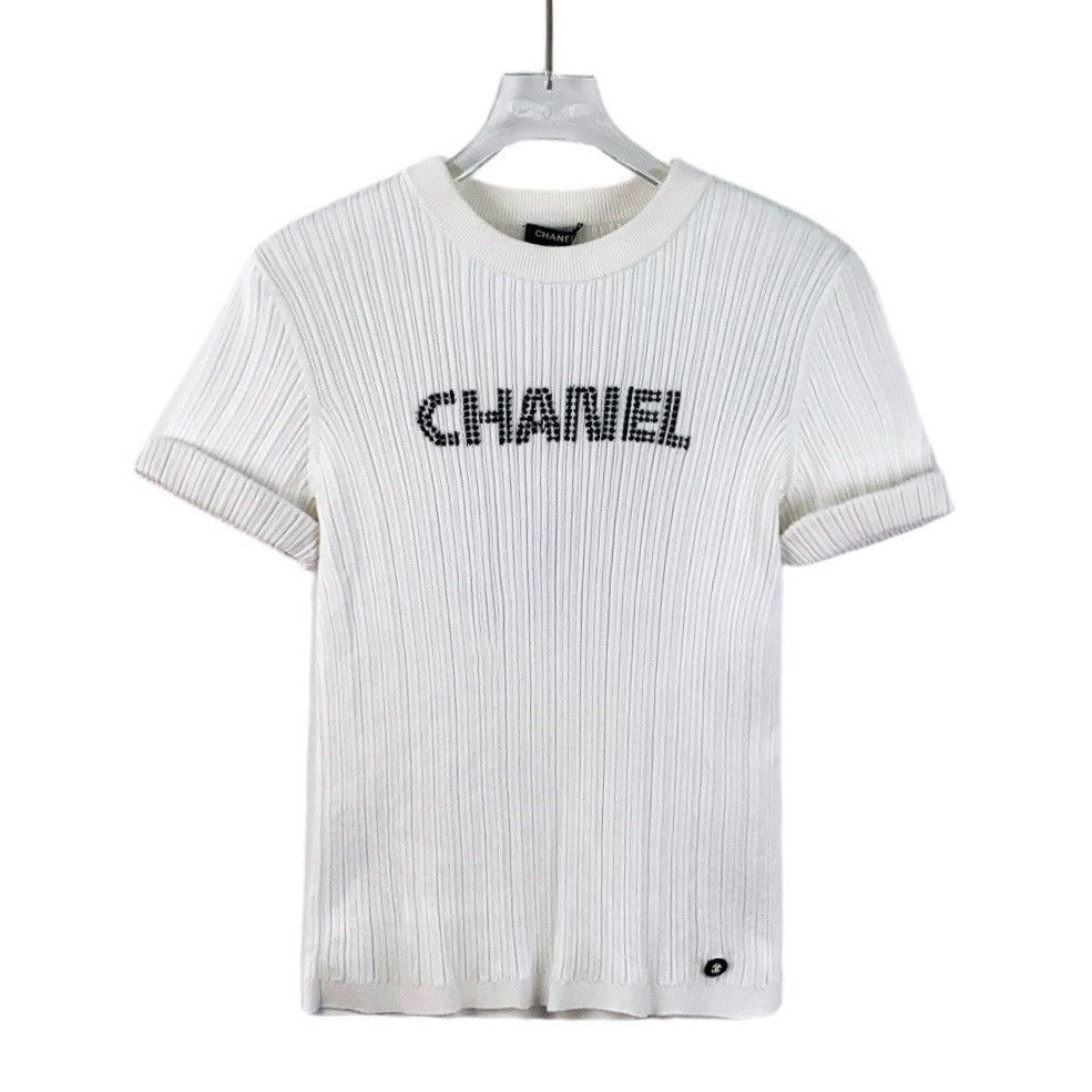 Chanel Chanel White Cotton Short Sleeve Knit Sweatshirt Size S / US 4 / IT 40 - 1 Thumbnail