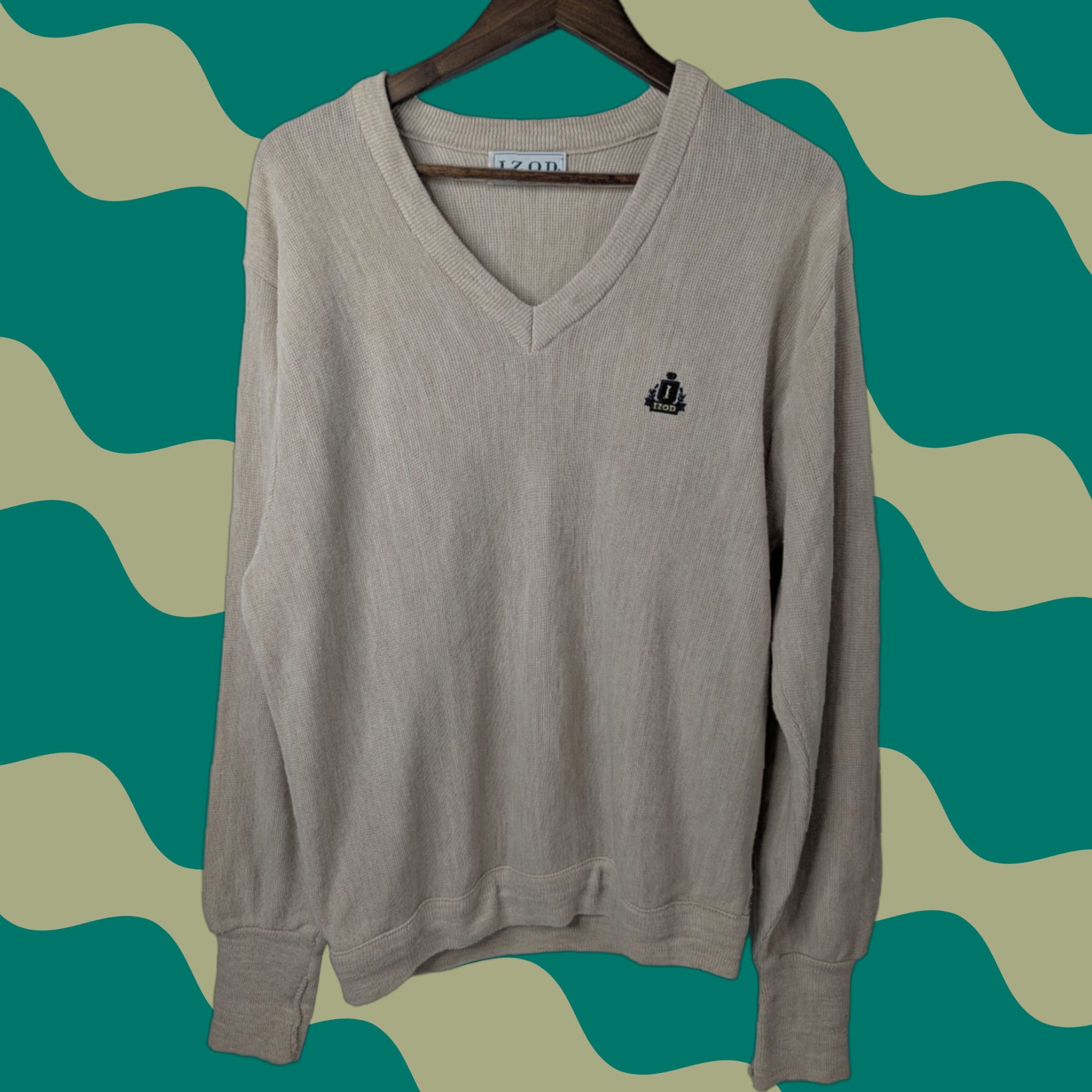 Izod VINTAGE IZOD Sweater Mens M Made in USA V-Neck Beige Golf Preppy Pullover Size US M / EU 48-50 / 2 - 1 Thumbnail