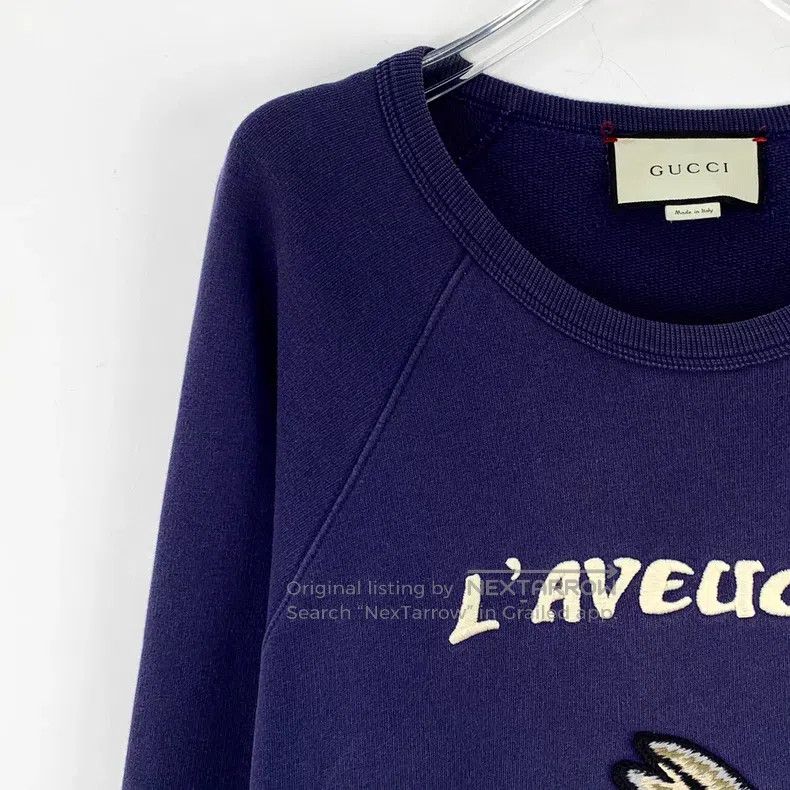 Gucci Gucci Dark blue rabbit embroidered cotton round-neck long- Size US S / EU 44-46 / 1 - 3 Thumbnail