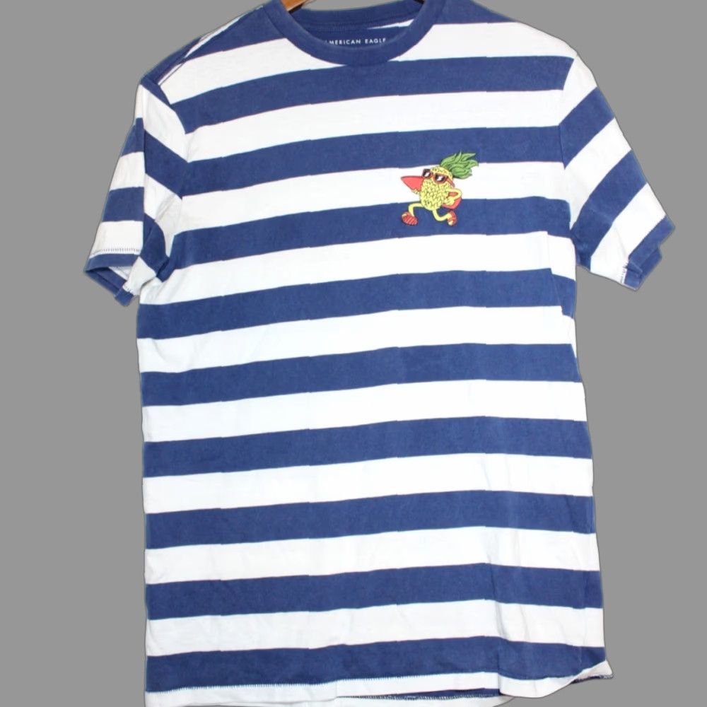 American Eagle Outfitters American Eagle Outfitters T-Shirt Short Sleeve Crew Neck Blue White Striped Pineapple Embroidered Surfer Men S Regular Cotton Vintage Not Size US S / EU 44-46 / 1 - 1 Thumbnail