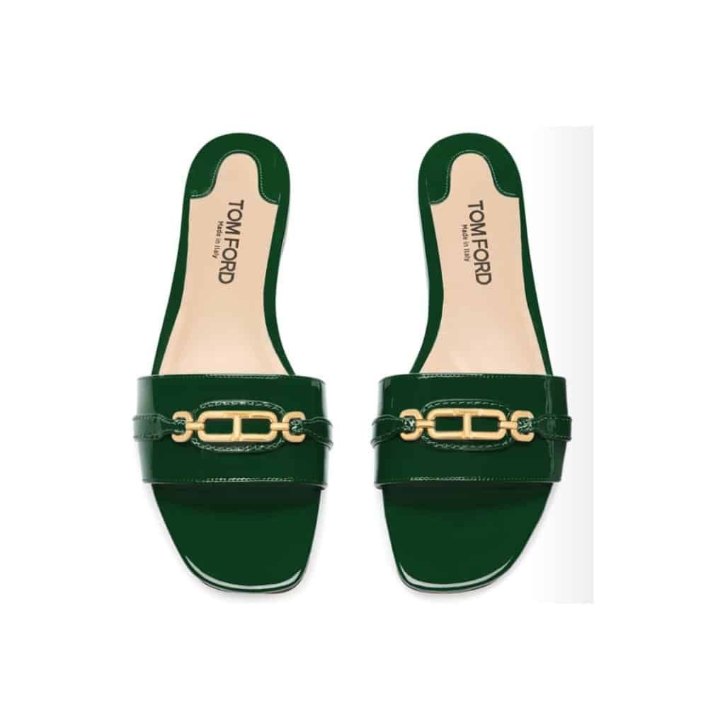 Tom Ford o1loc1c0326 W3526 Patent Leather Slides in Green Size US 7.5 / IT 37.5 - 3 Thumbnail