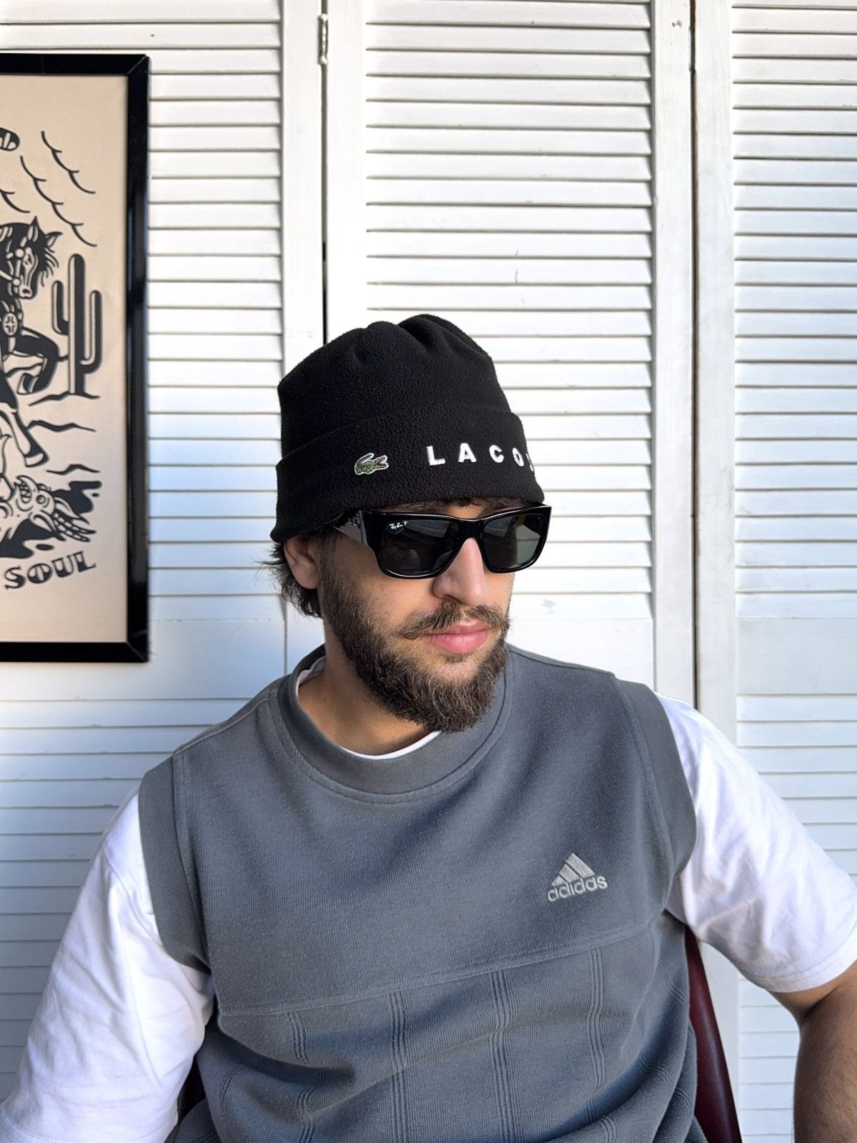 Lacoste Vintage Lacoste Beanie Fleece Hat Black Big Logo Size ONE SIZE - 8 Thumbnail