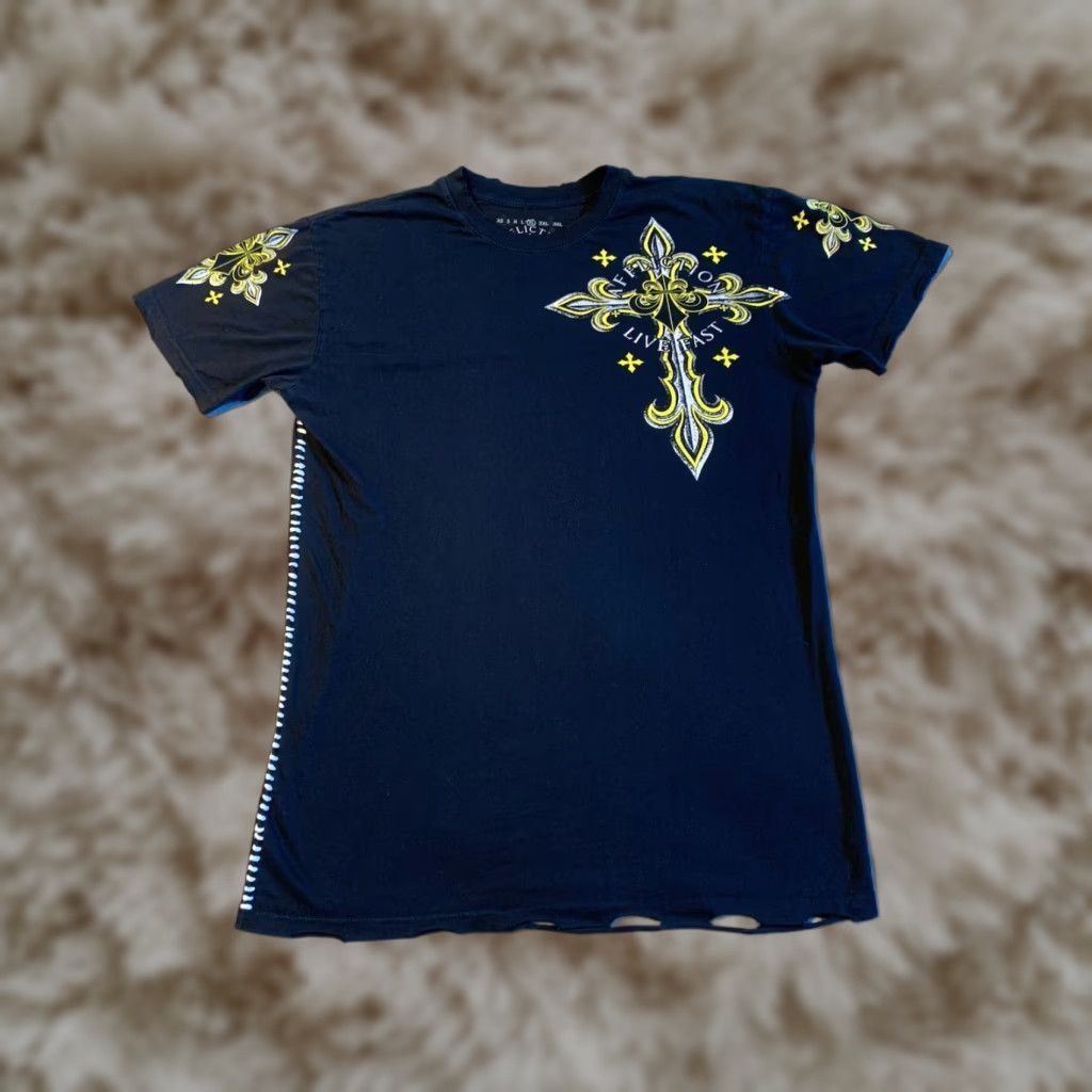 Affliction Shirt Mens XL Black Cross Angel Wings Gothic Y2K MMA Coffee?