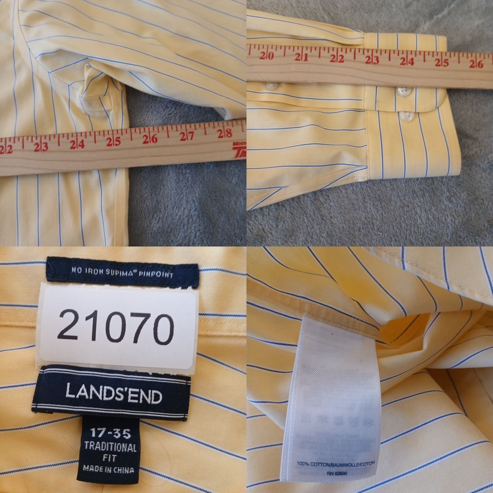 Lands' End Lands' End Shirt Mens 17 Yellow Blue Striped Long Sleeve Button-Down Dress Shirt Mens Regular Size 17 Yellow Striped Vintage No Size US XL / EU 56 / 4 - 8 Thumbnail
