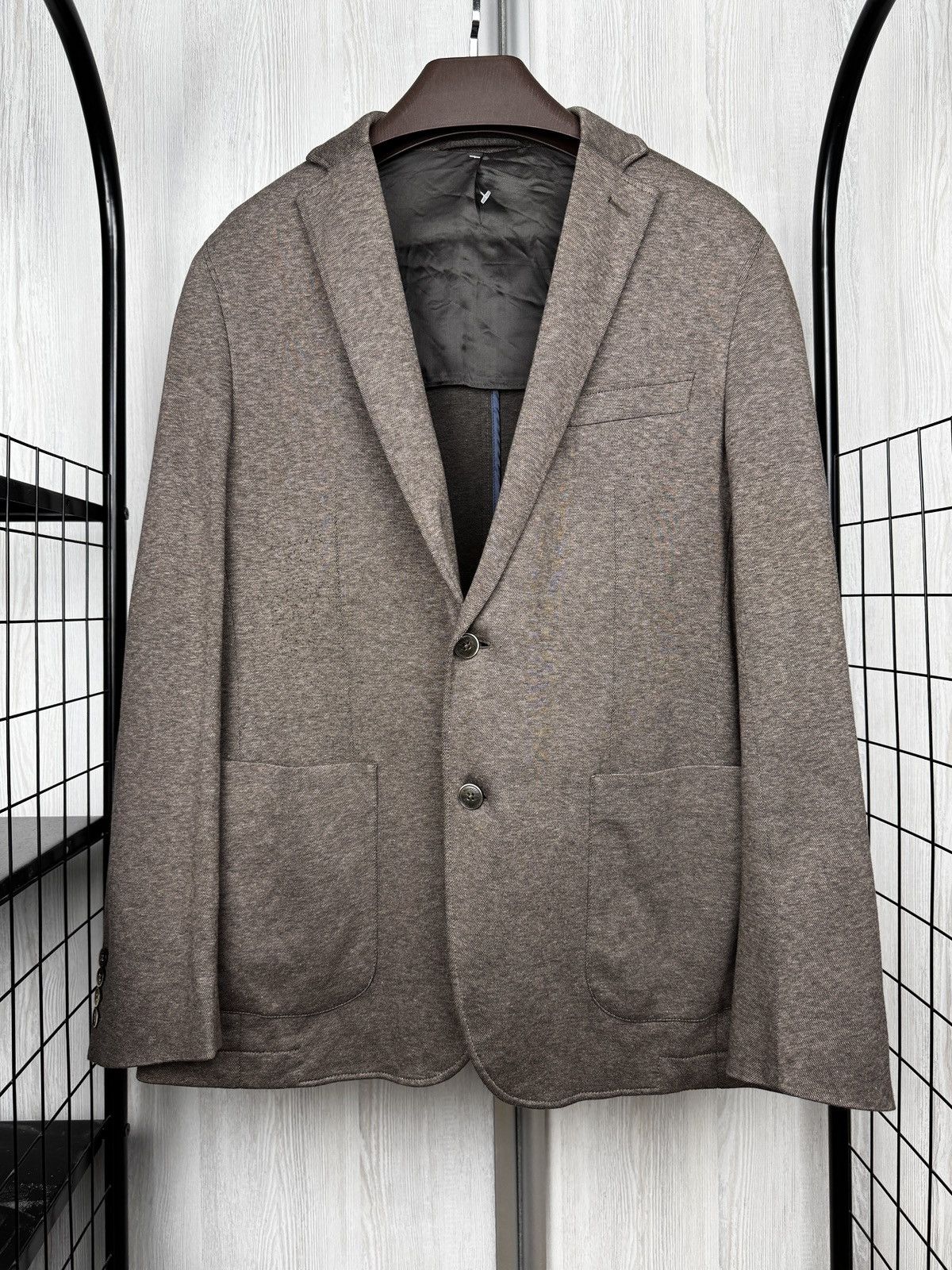 Hackett London brown cotton unlined 2 buttons blazer