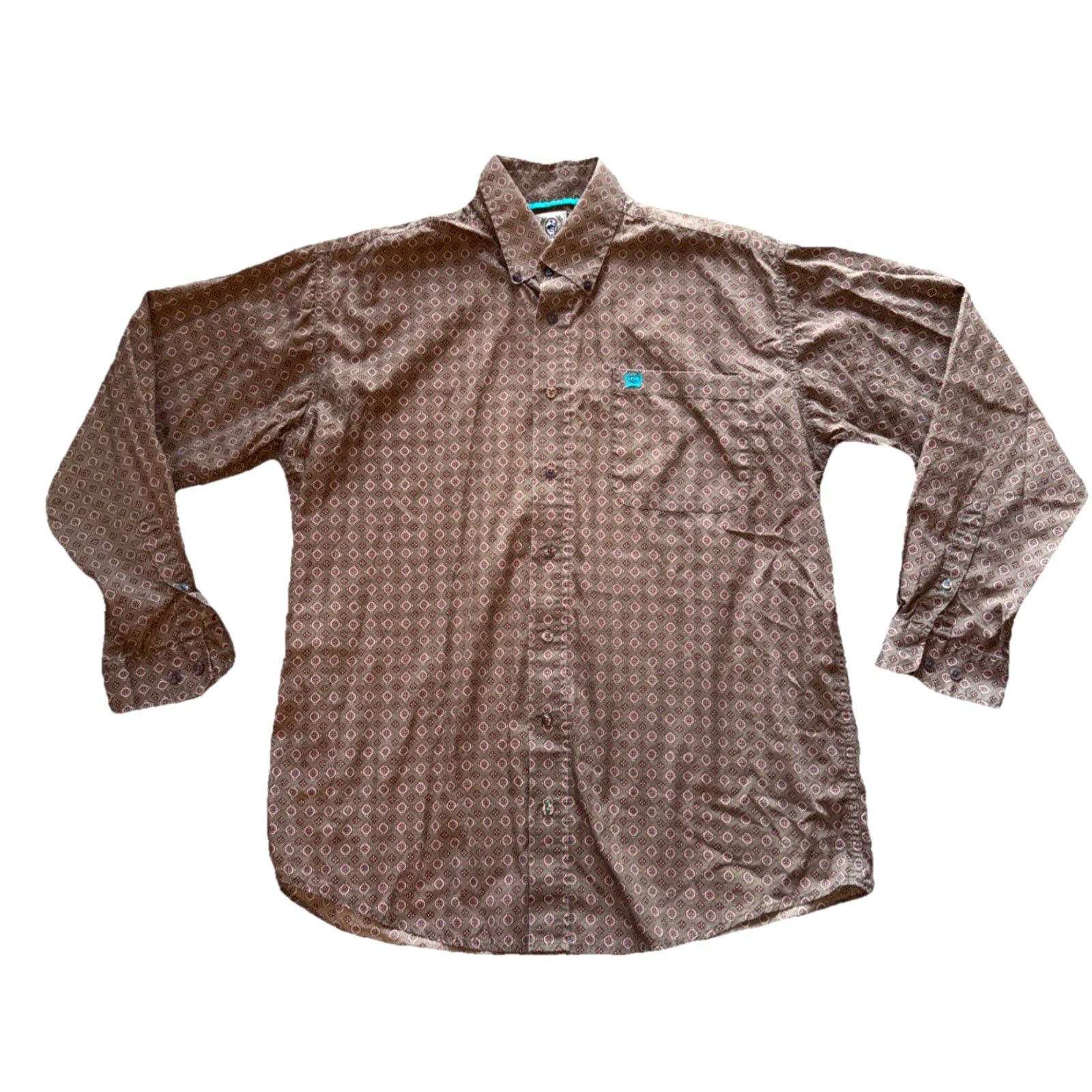 Altea Cinch Men's Medium Western Shirt Button Front Brown Teal Geometric Long Sleeve Shirt Men Size US M / EU 48-50 / 2 - 2 Thumbnail