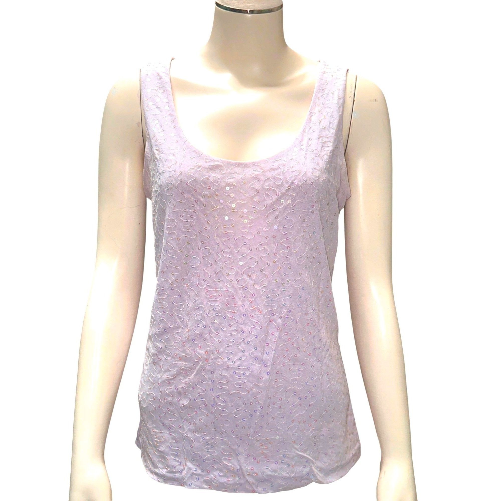 Ann Taylor Ann Taylor Petite Medium Sheer Lilac Sequin Tank Top Sleevel Size M / US 6-8 / IT 42-44 - 2 Thumbnail