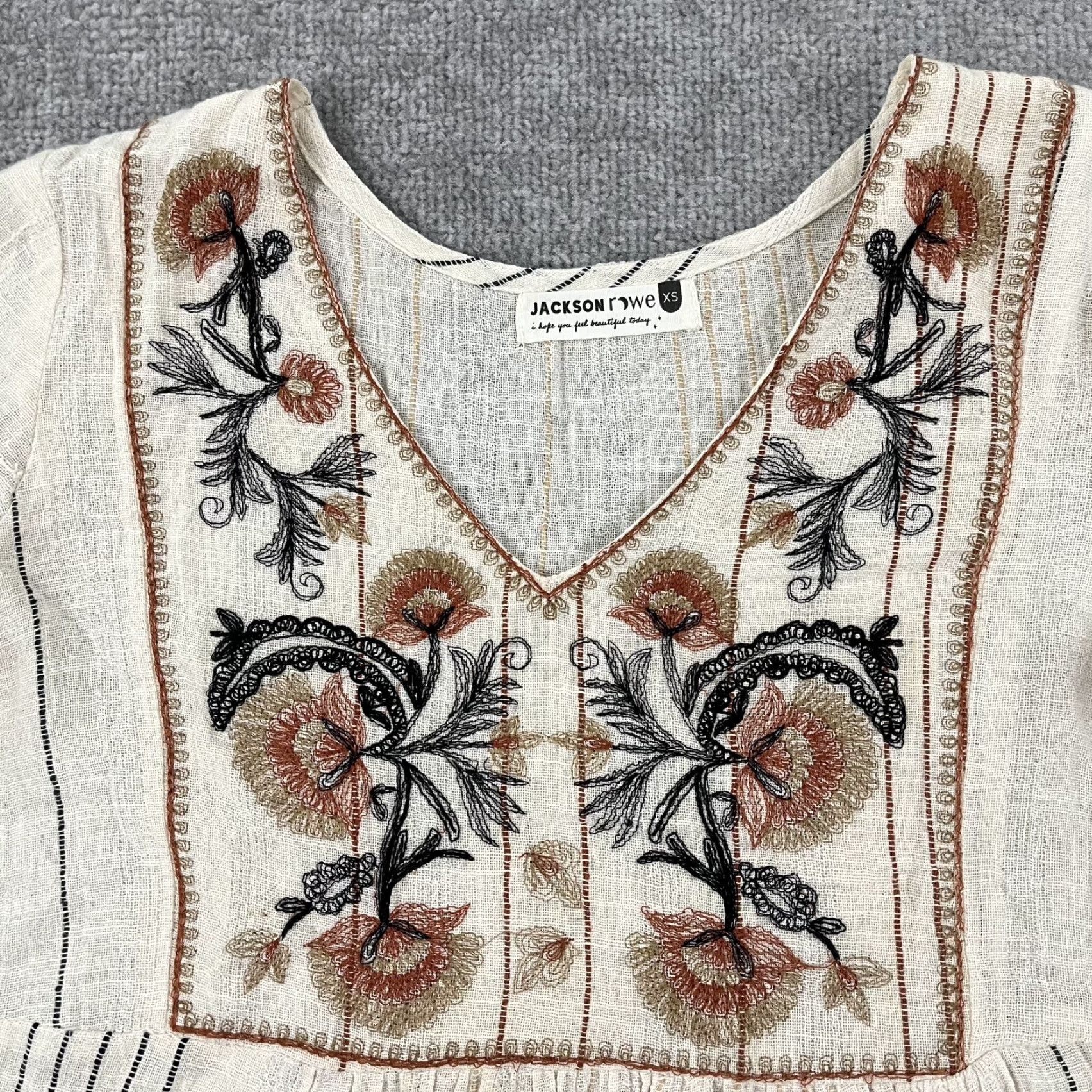 Vintage Jackson Rowe Blouse Womens XS Cream White Floral Prairie Fairy Minimalist BOHO Size XS / US 0-2 / IT 36-38 - 2 Thumbnail