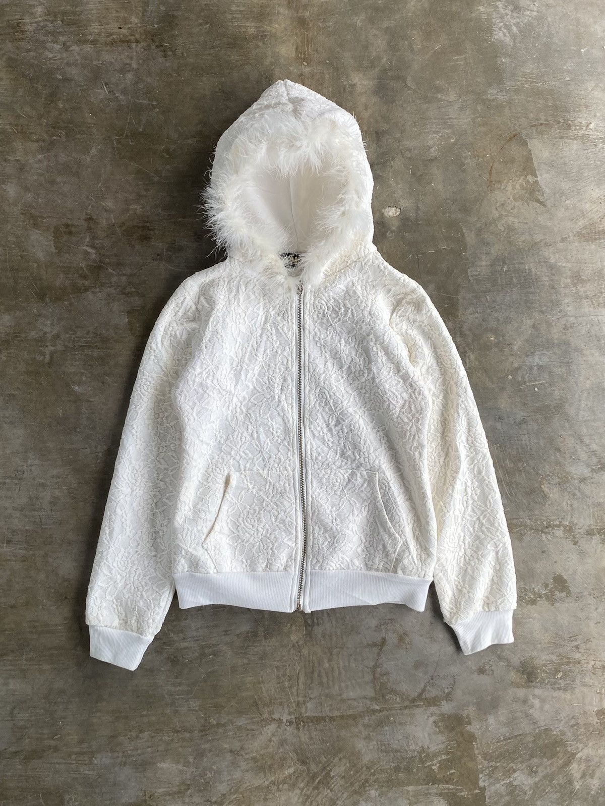 Pre-owned Hysteric Glamour X If Six Was Nine Anzu Full Embroidery Flower Y2k With Fur Hoodielike Lgb In White