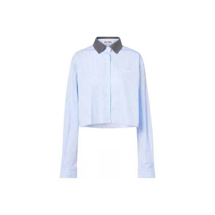 Miu Miu Miu Miu Striped Print Crop Button-Up Shirt 0079 Size M / US 6-8 / IT 42-44 - 1 Thumbnail